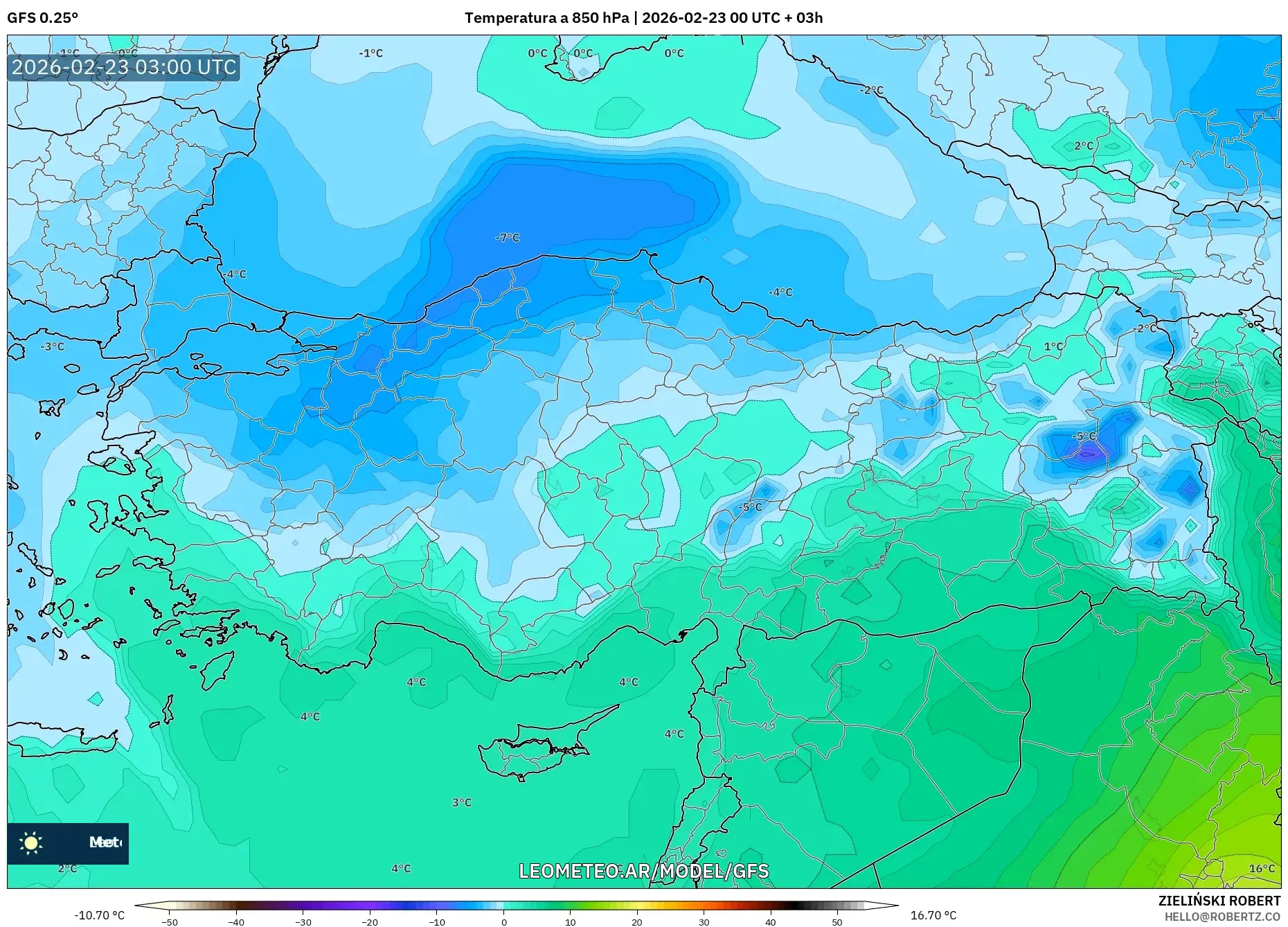 GFS model - Turcja, Temperatura na 850 hPa