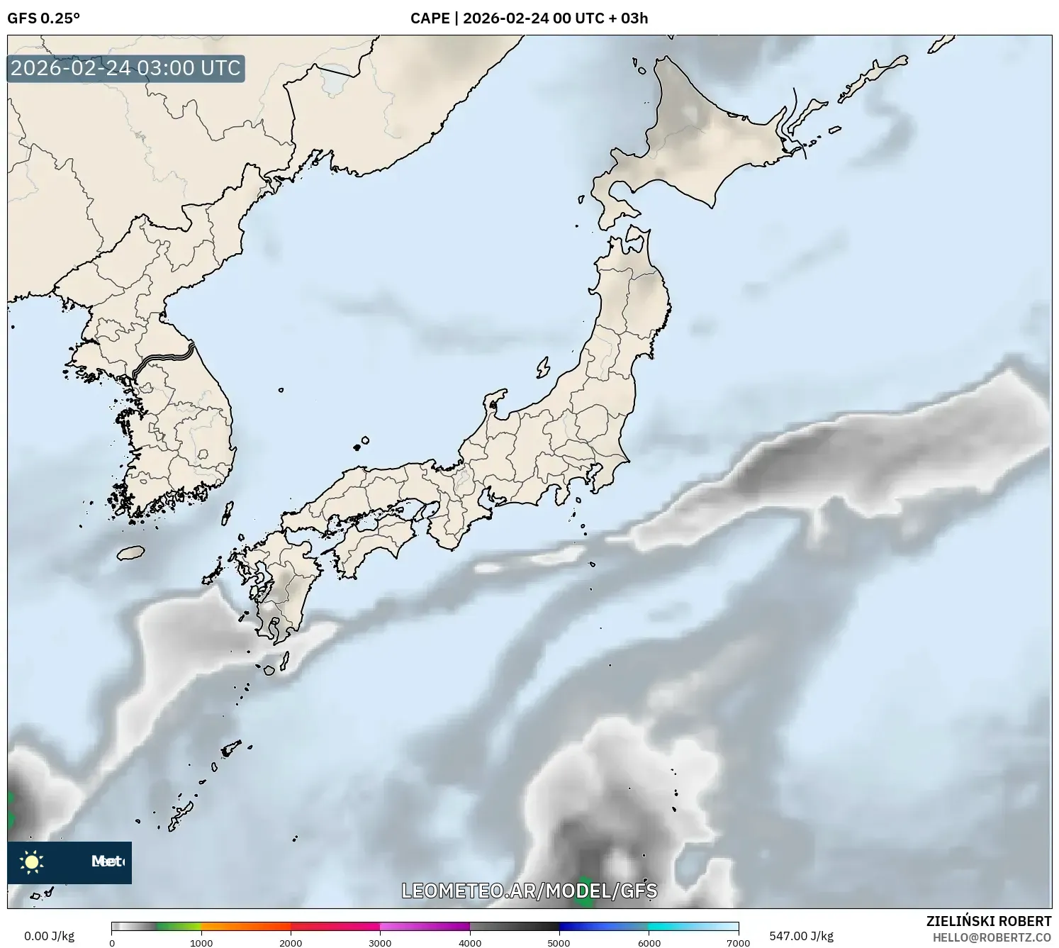 GFS model - Japón, CAPE