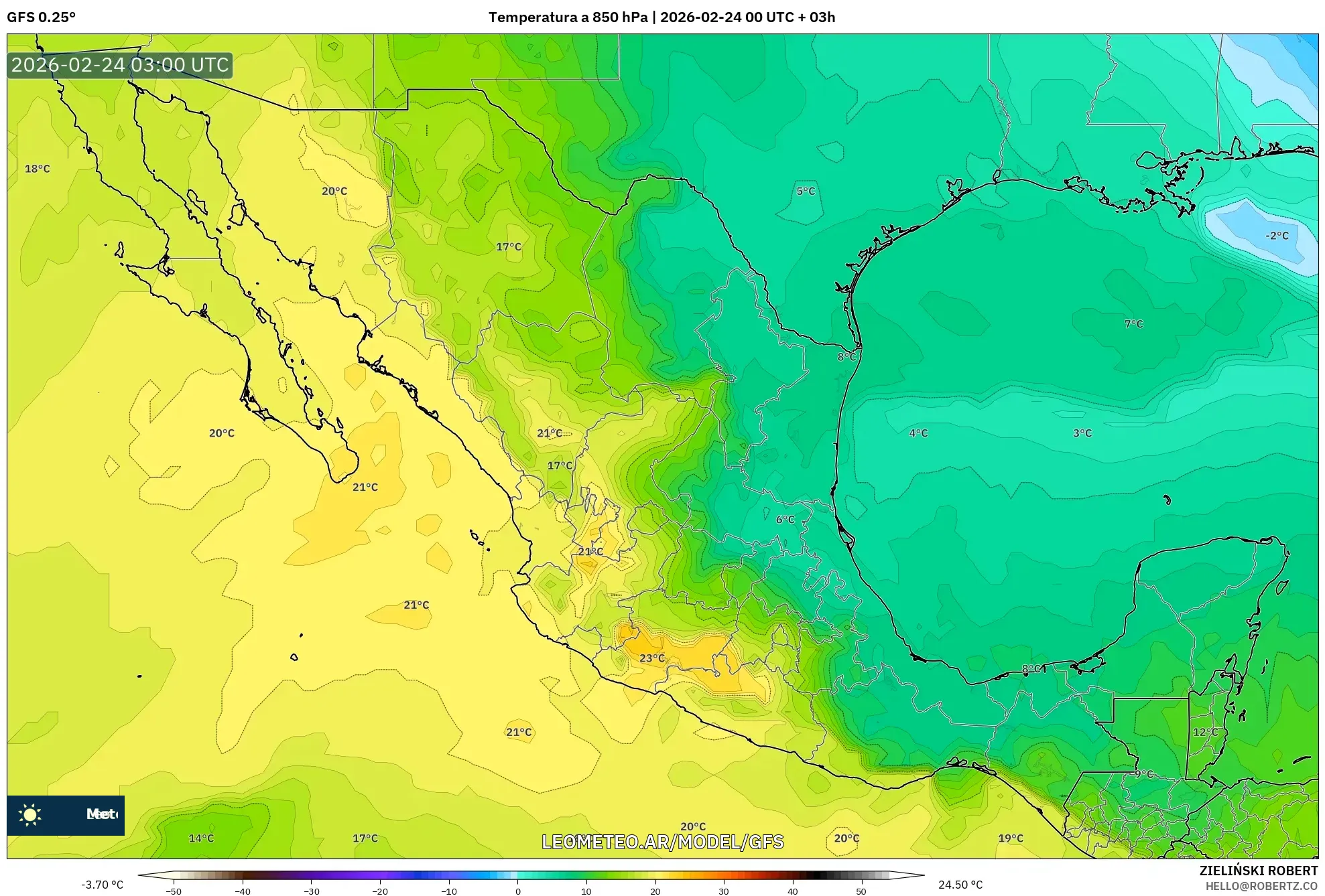 GFS model - México, Temperatura a 850 hPa