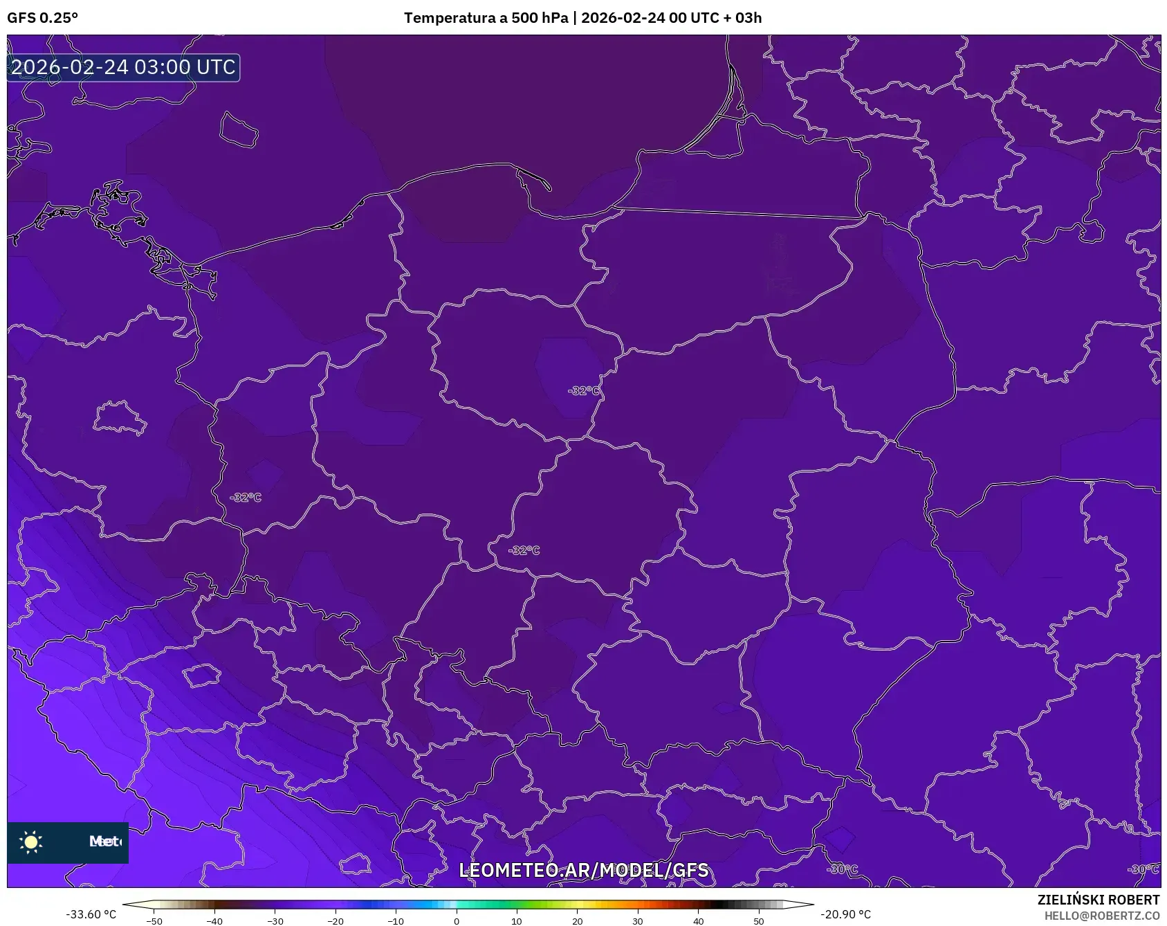 GFS model - Polonia, Temperatura a 500 hPa