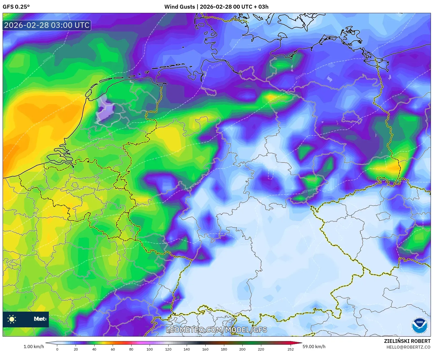 GFS model - Alemania, Ráfagas de viento