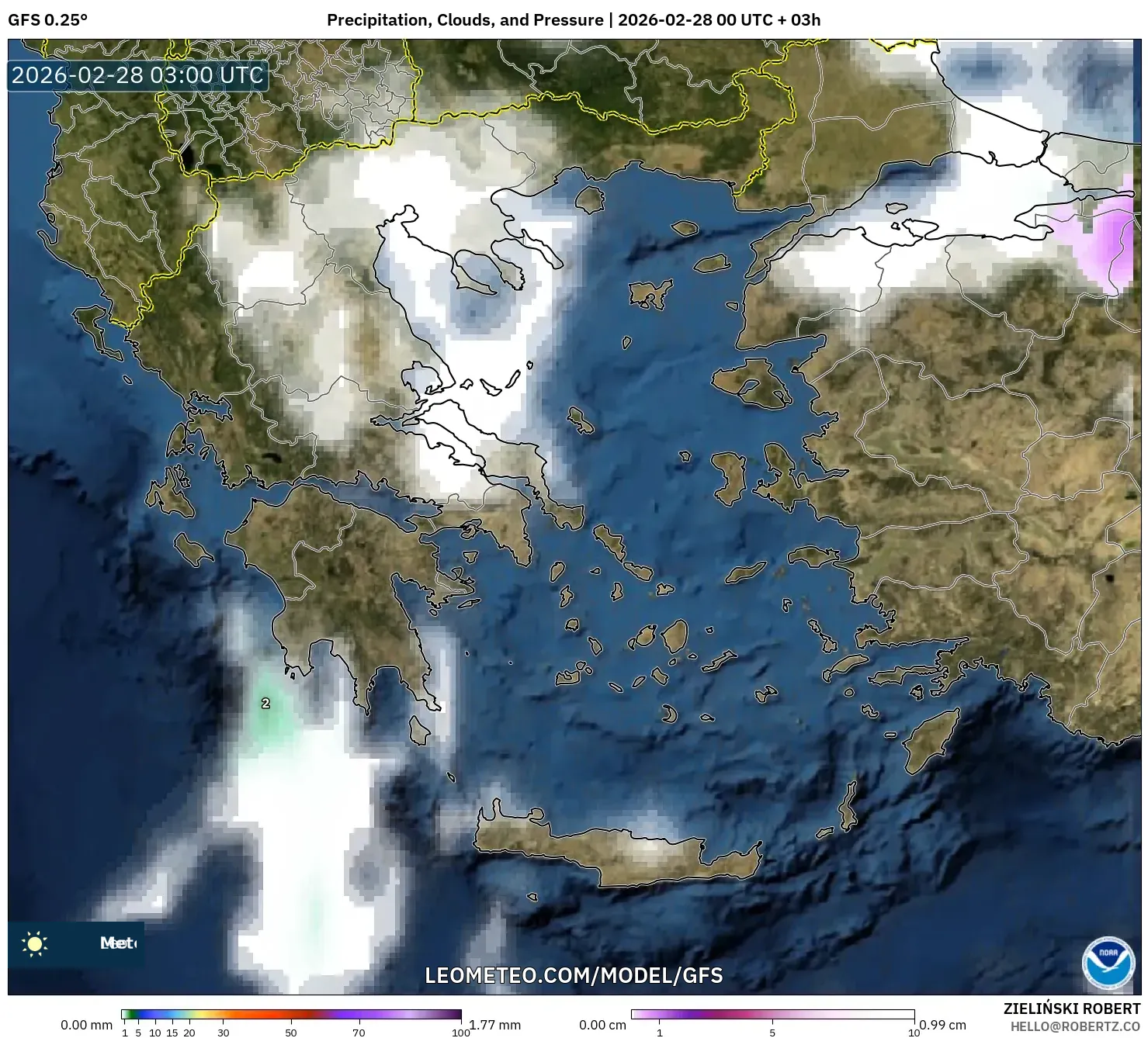 GFS model - Grecia, Precipitación, nubes y presión