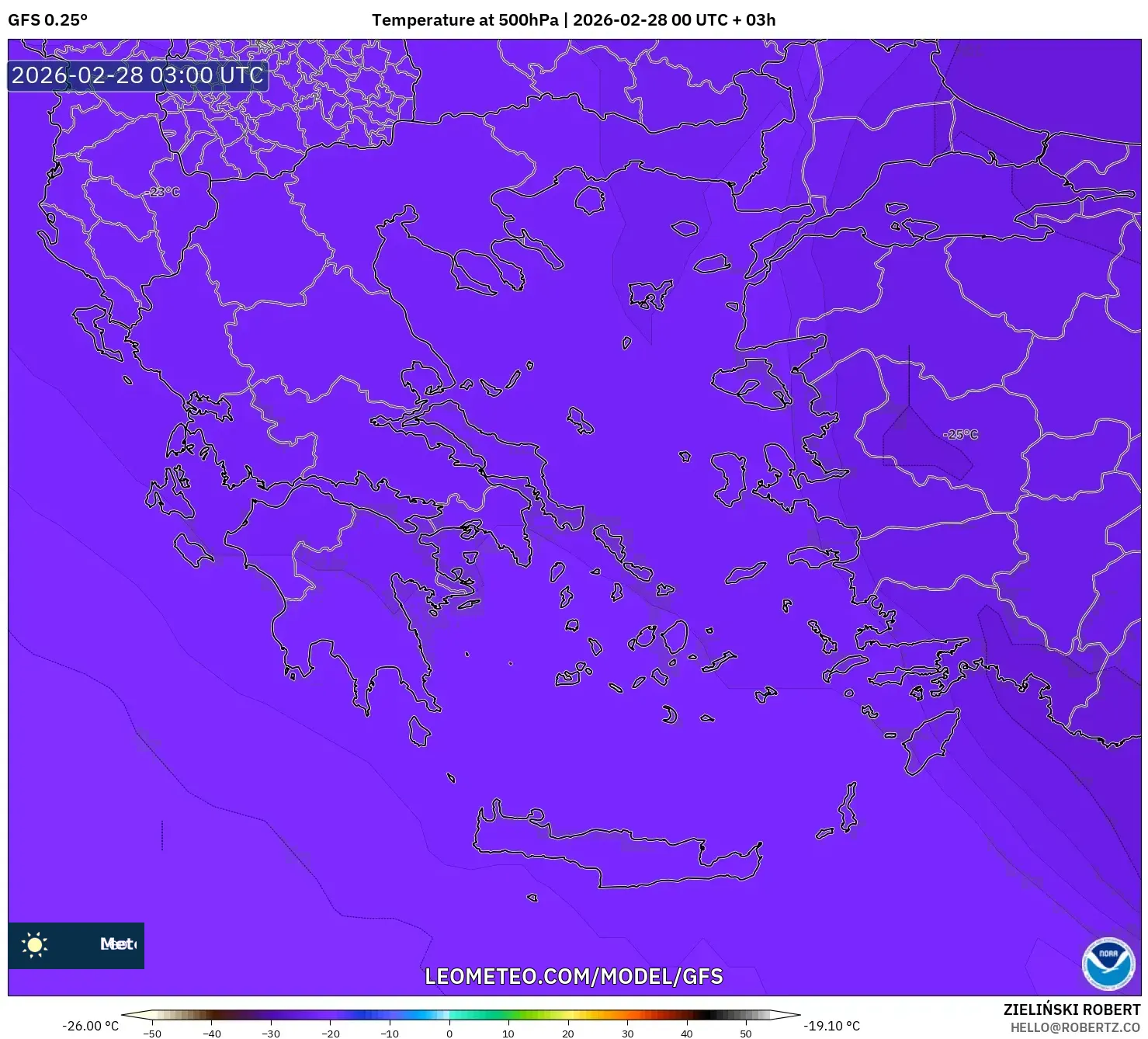 GFS model - Grecia, Temperatura a 500 hPa