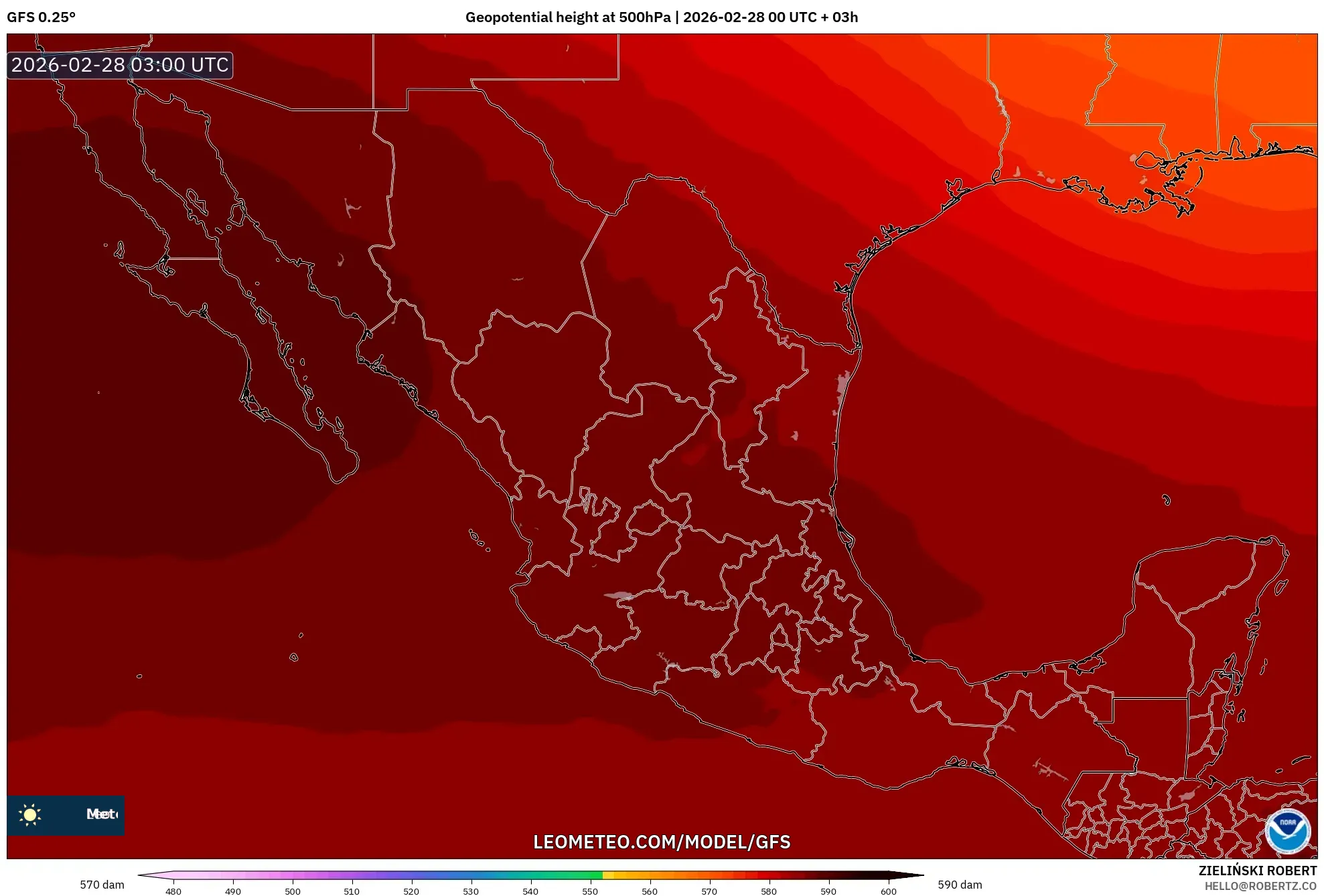 GFS model - México, Altura geopotencial a 500 hPa
