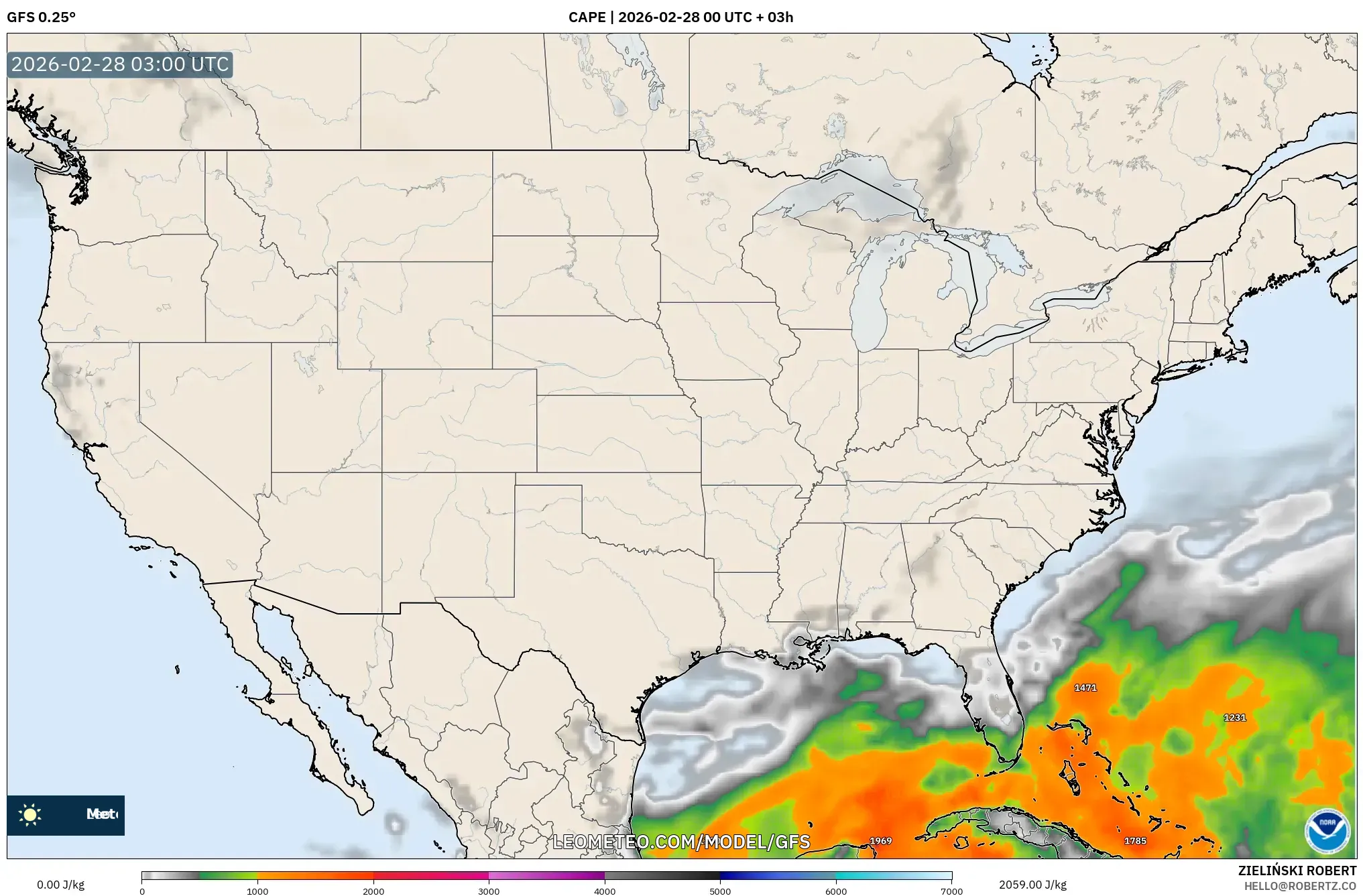 GFS model - Estados Unidos, CAPE