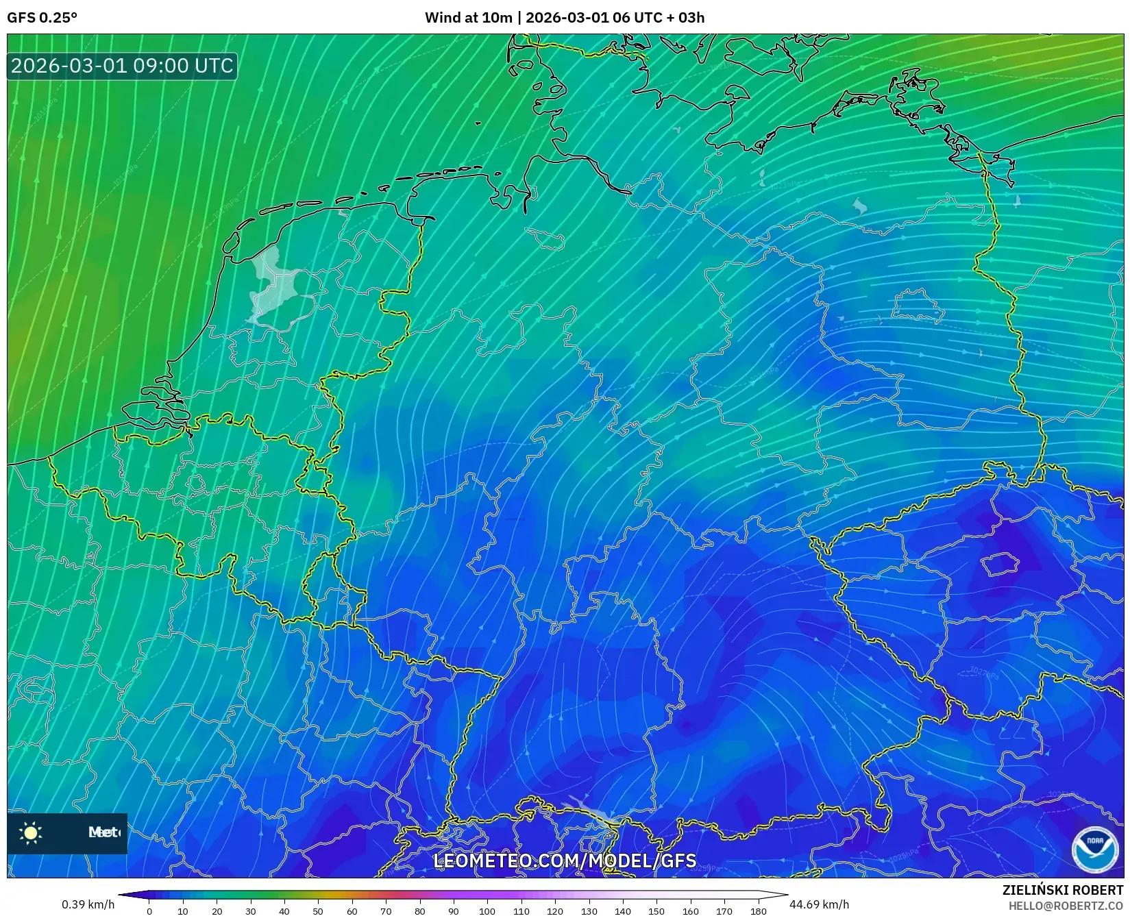 GFS model - Alemania, Viento a 10 m