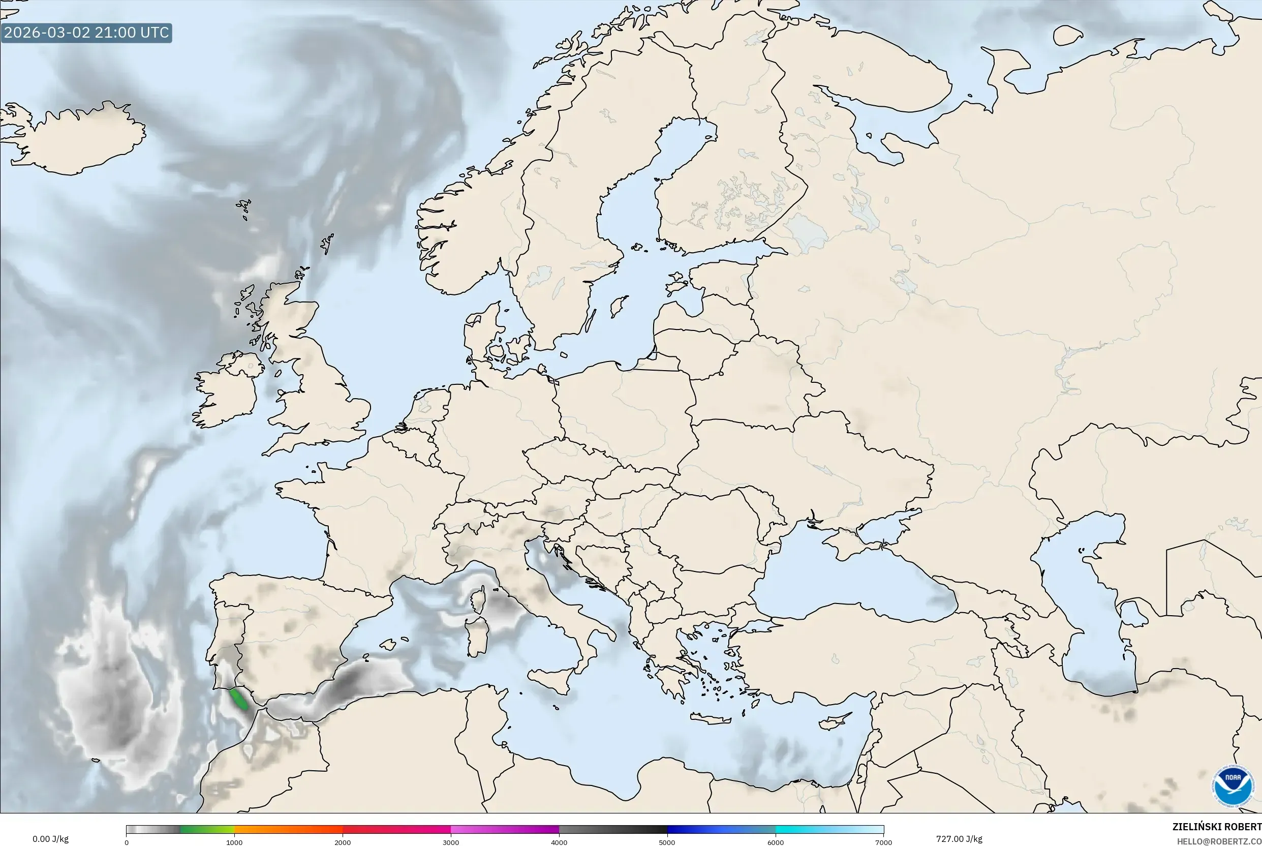 GFS model - Europa, CAPE