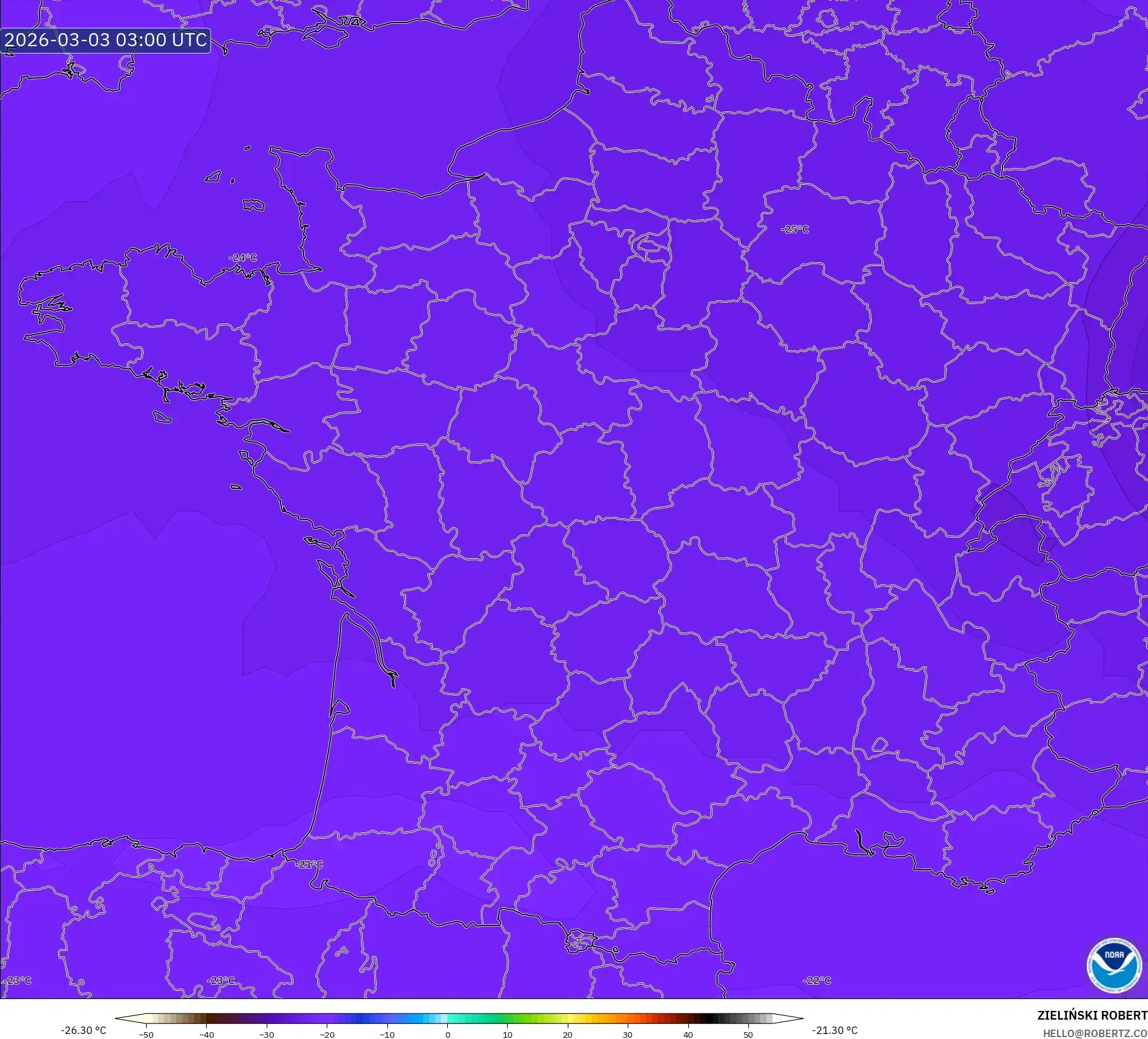 GFS model - Francia, Temperatura a 500 hPa