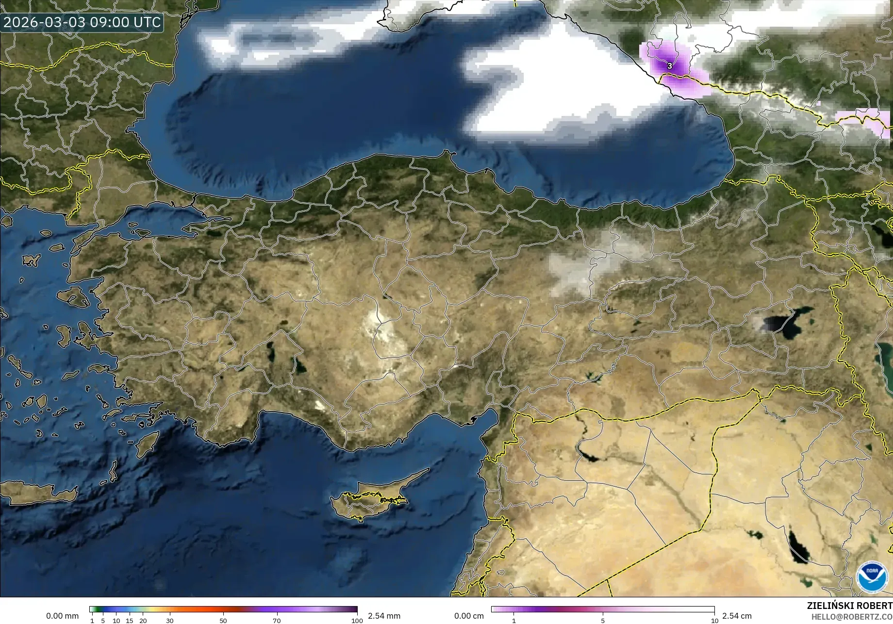 GFS model - Turquía, Precipitación, nubes y presión