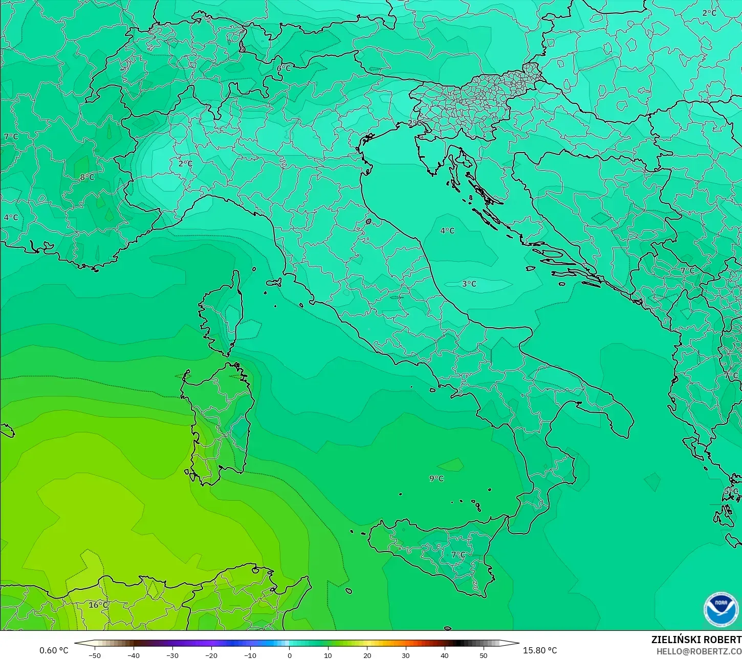 GFS modelo - Italia, Temperatura a 850 hPa
