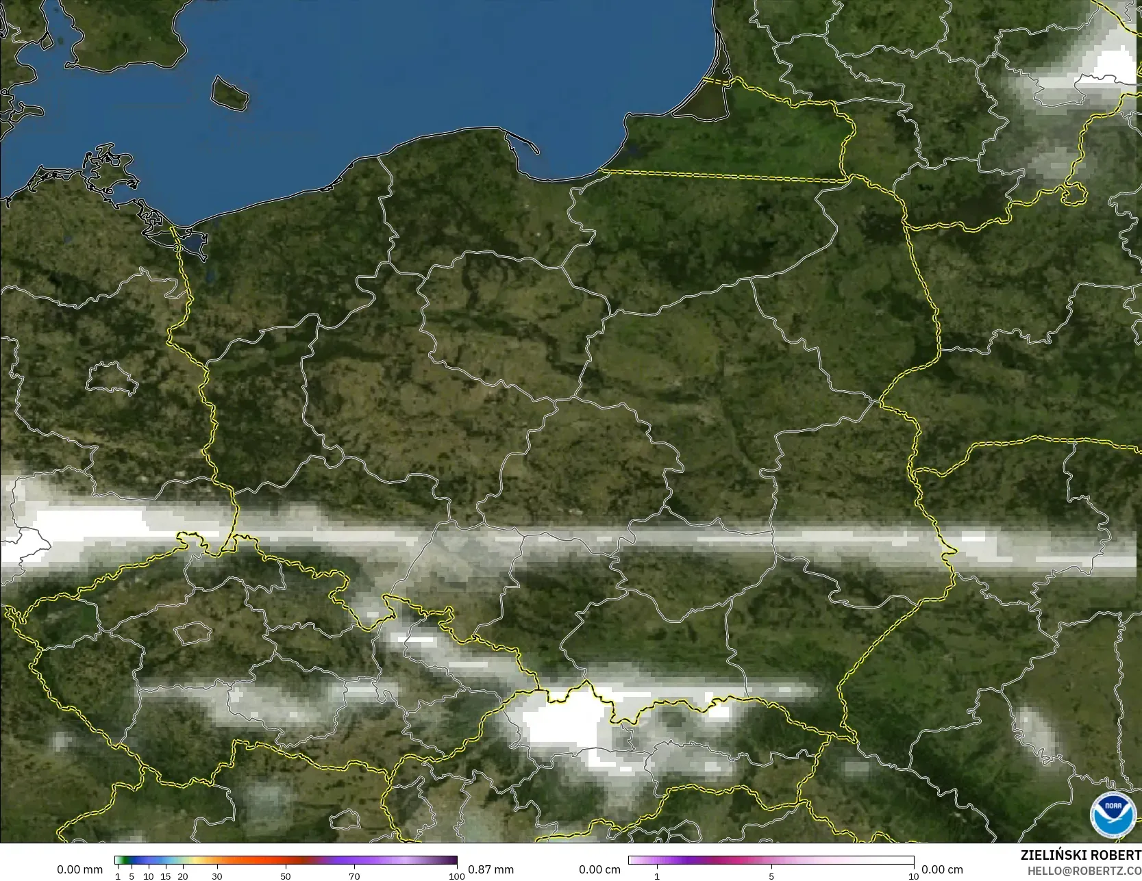 GFS modelo - Polonia, Precipitación, nubes y presión