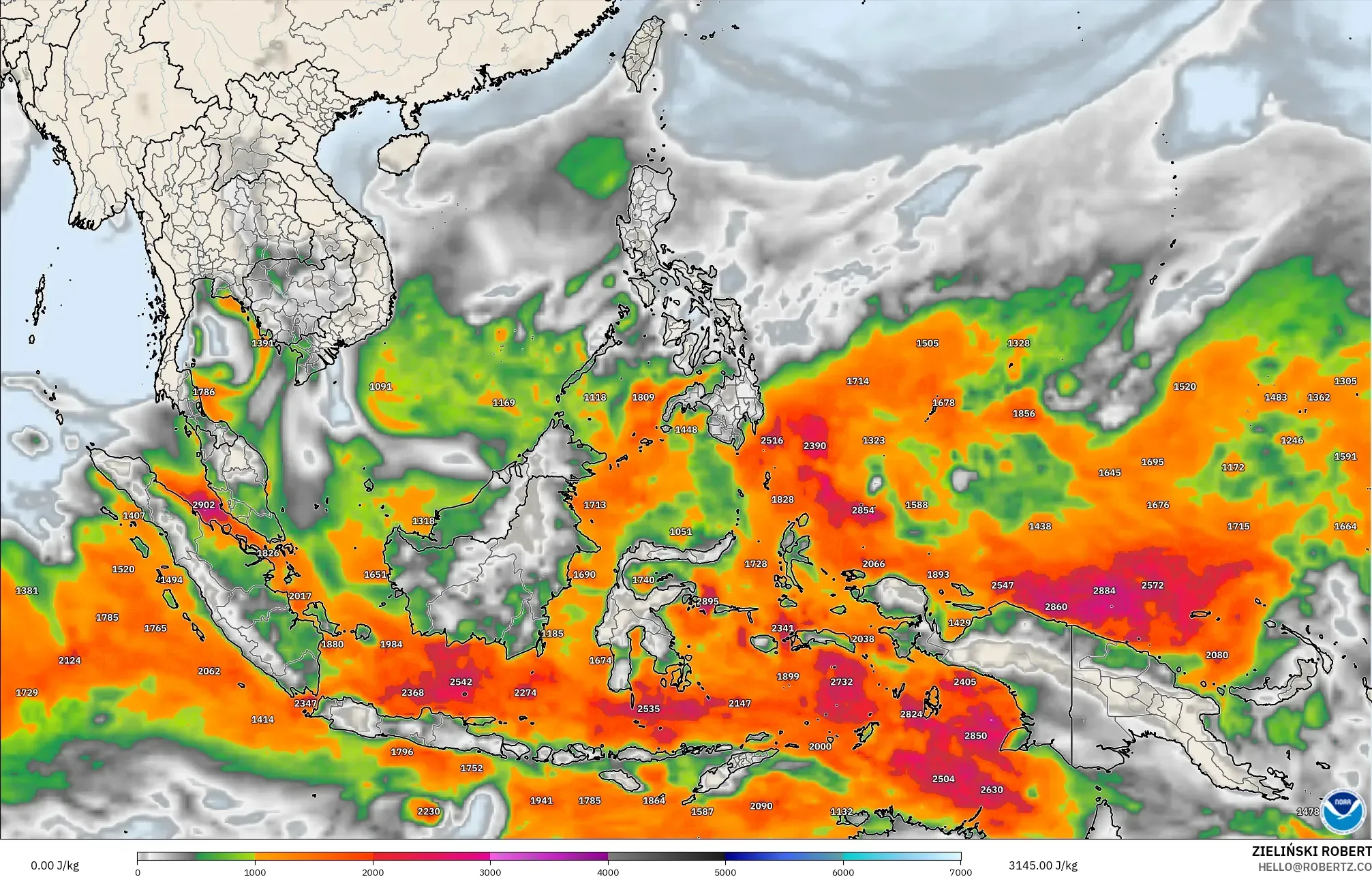 GFS modelo - Sudeste Asiático, CAPE