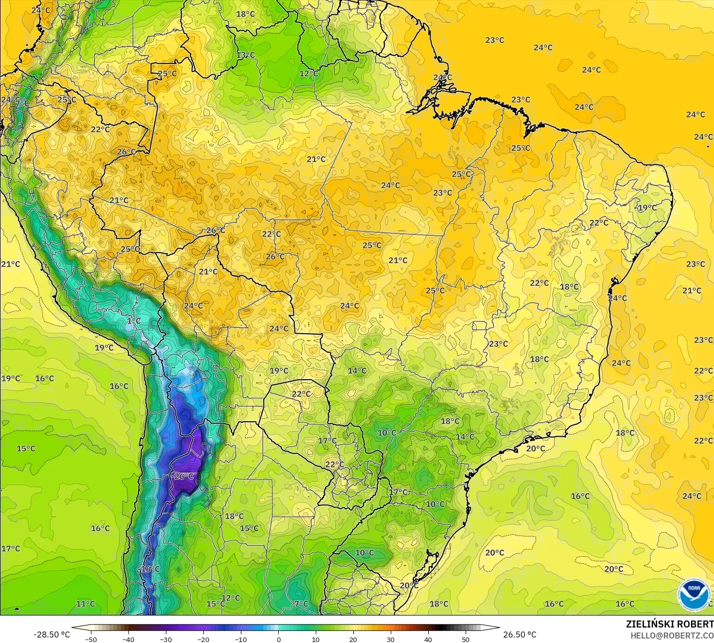 GFS modelo - Brasil, Punto de rocío a 2 m