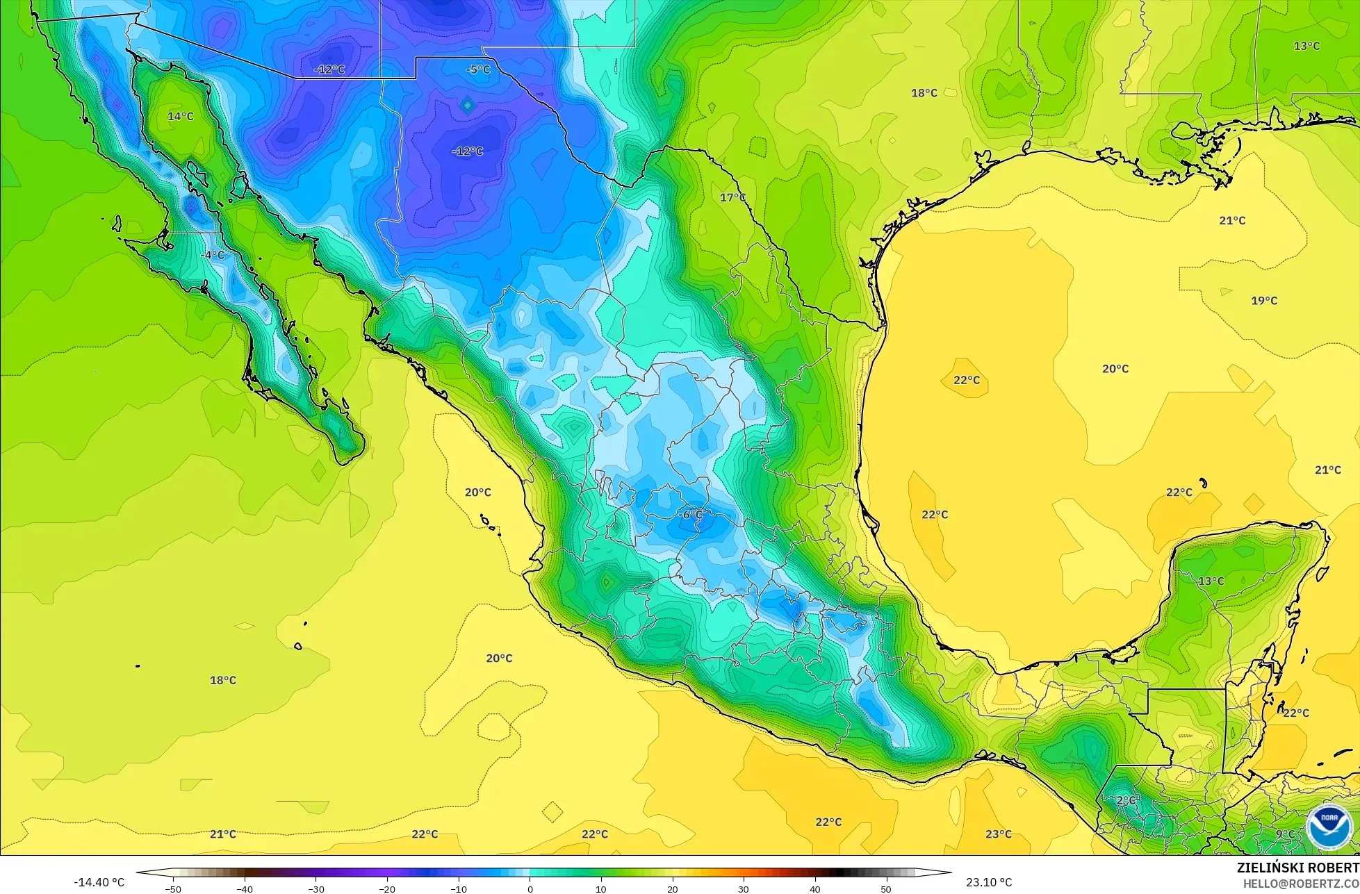 GFS modelo - México, Punto de rocío a 2 m