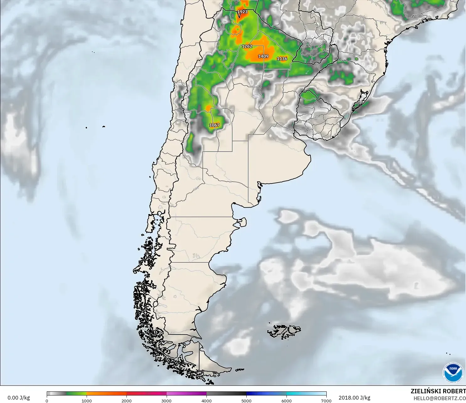 GFS modelo - Argentina, CAPE