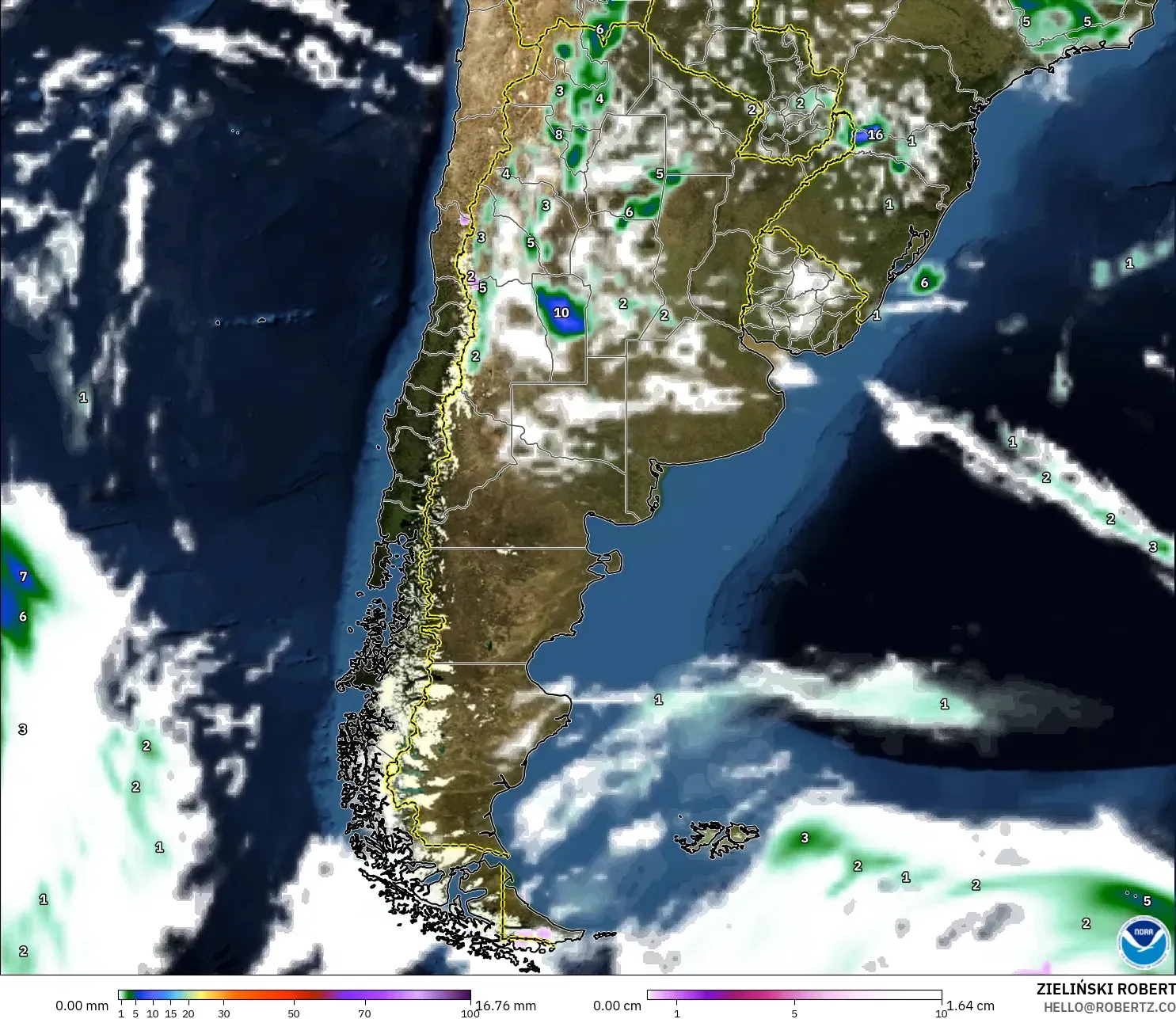 GFS modelo - Argentina, Precipitación, nubes y presión