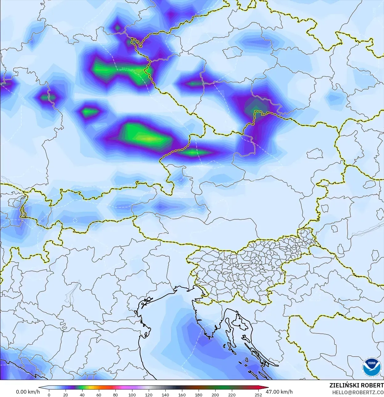 GFS modelo - Austria, Ráfagas de viento