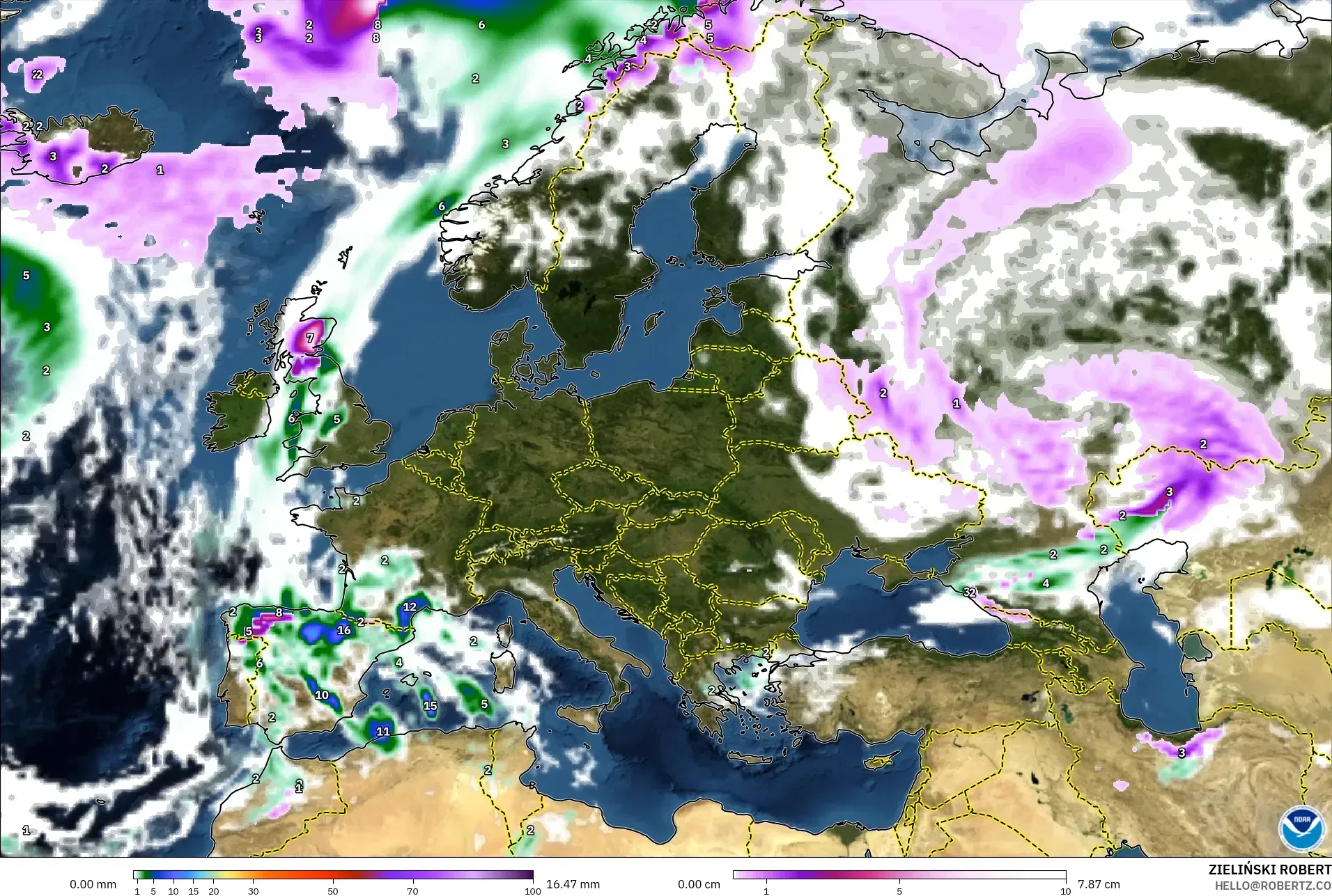 GFS modelo - Europa, Precipitación, nubes y presión