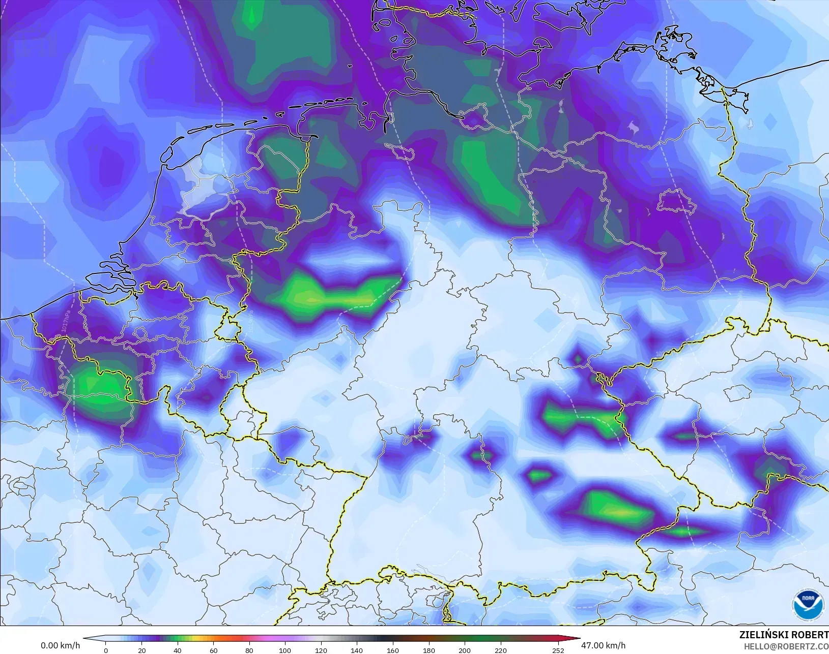 GFS modelo - Alemania, Ráfagas de viento