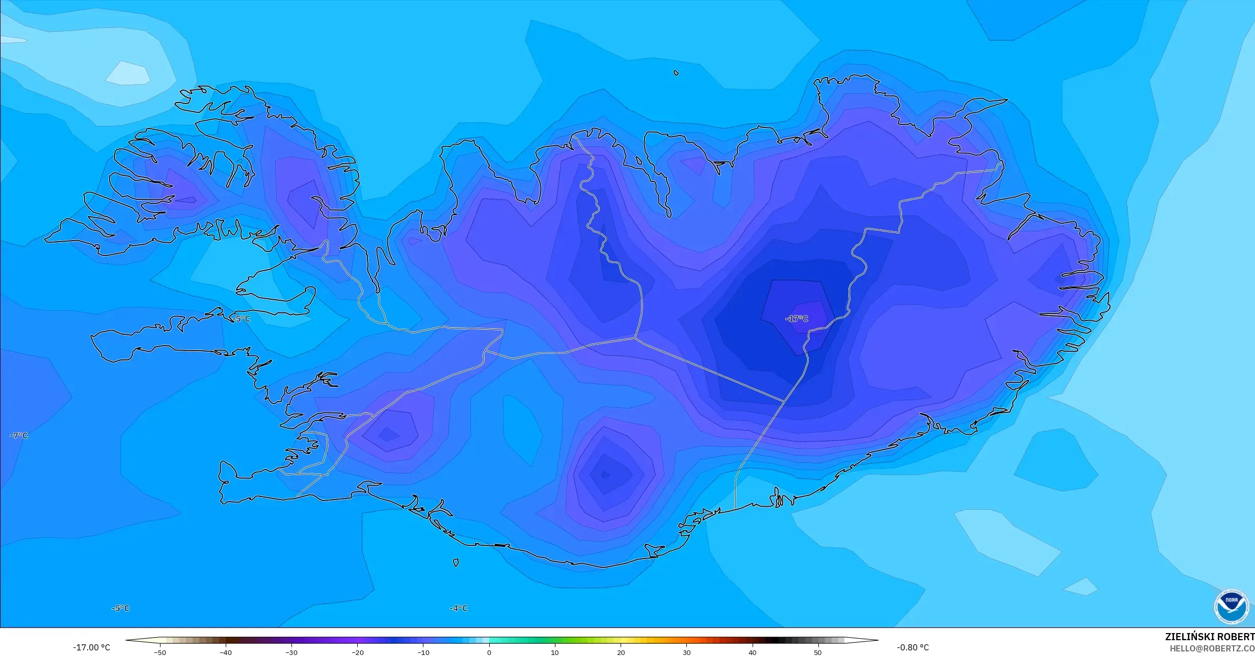 GFS modelo - Islandia, Punto de rocío a 2 m