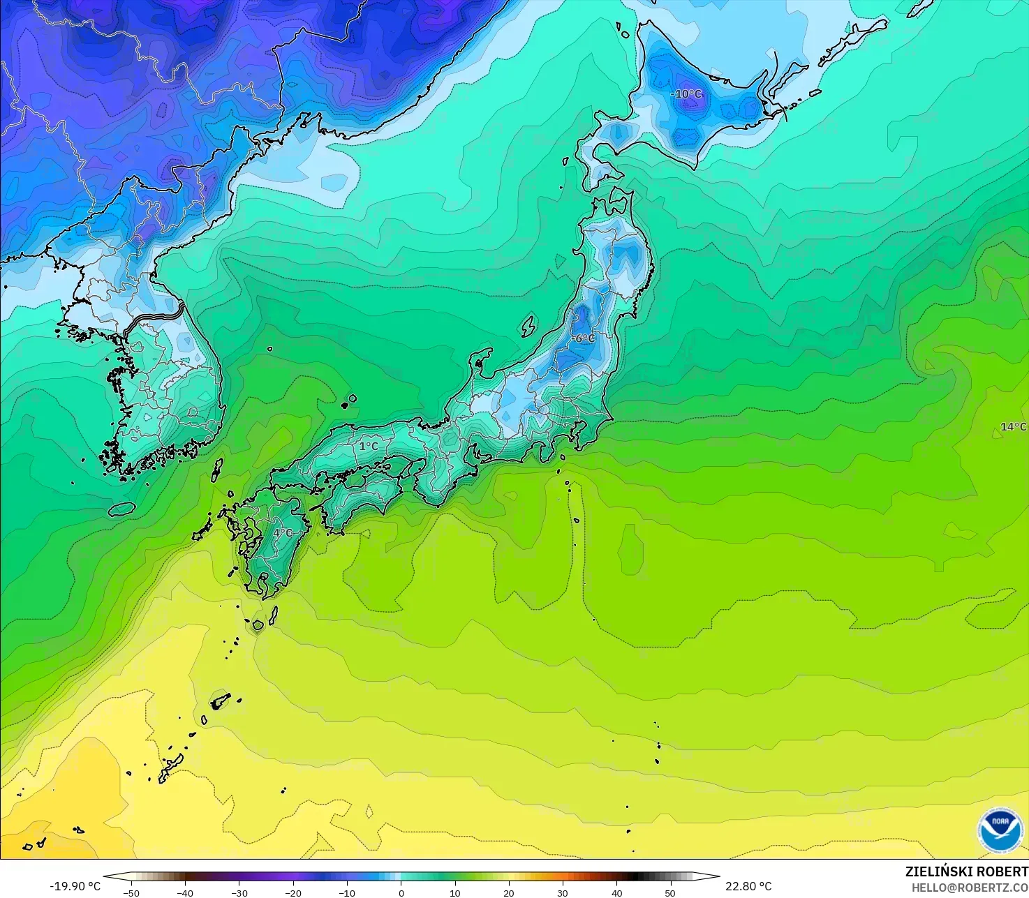 GFS modelo - Japón, Temperatura a 2 m