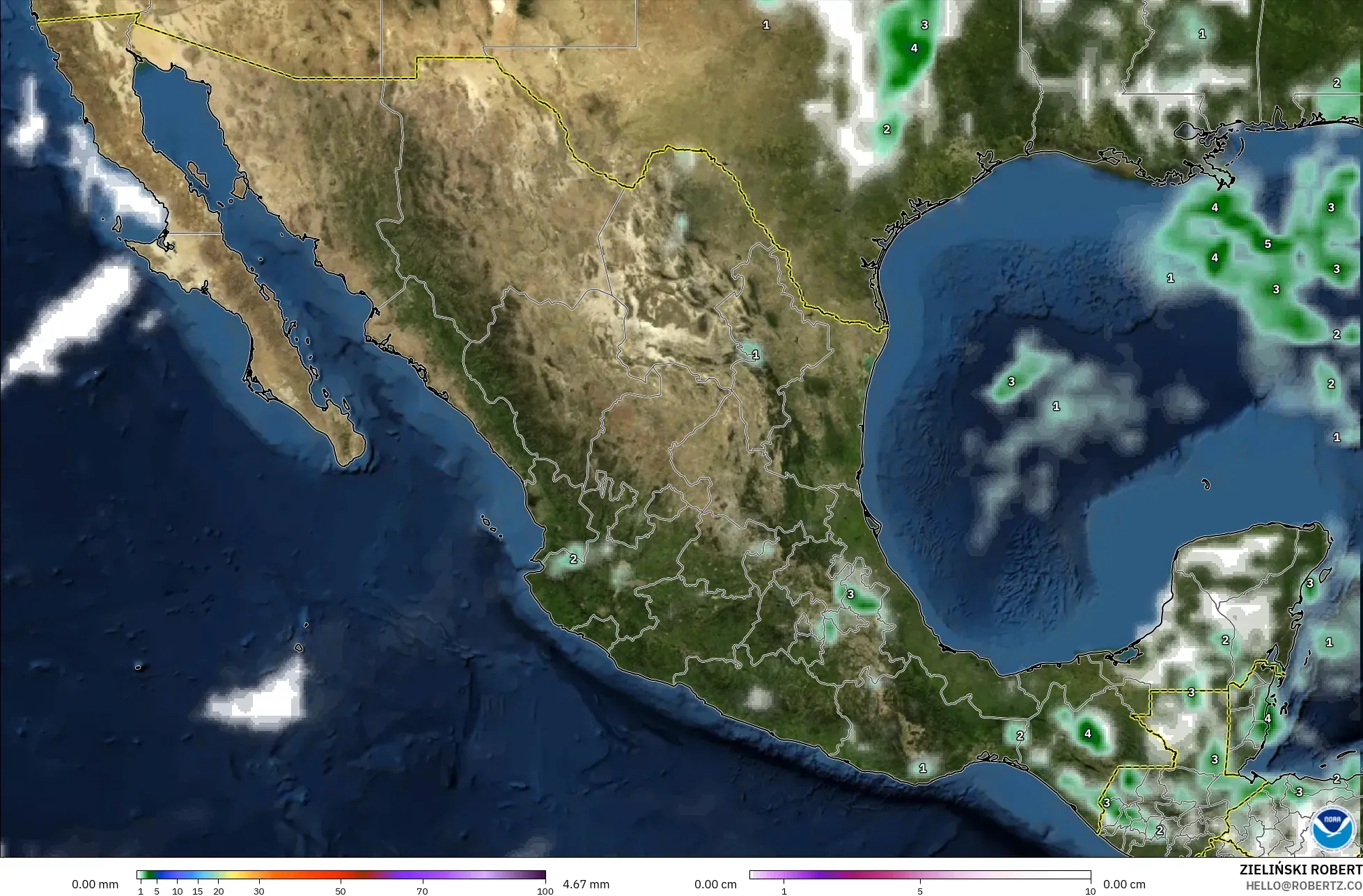 GFS modelo - México, Precipitación, nubes y presión