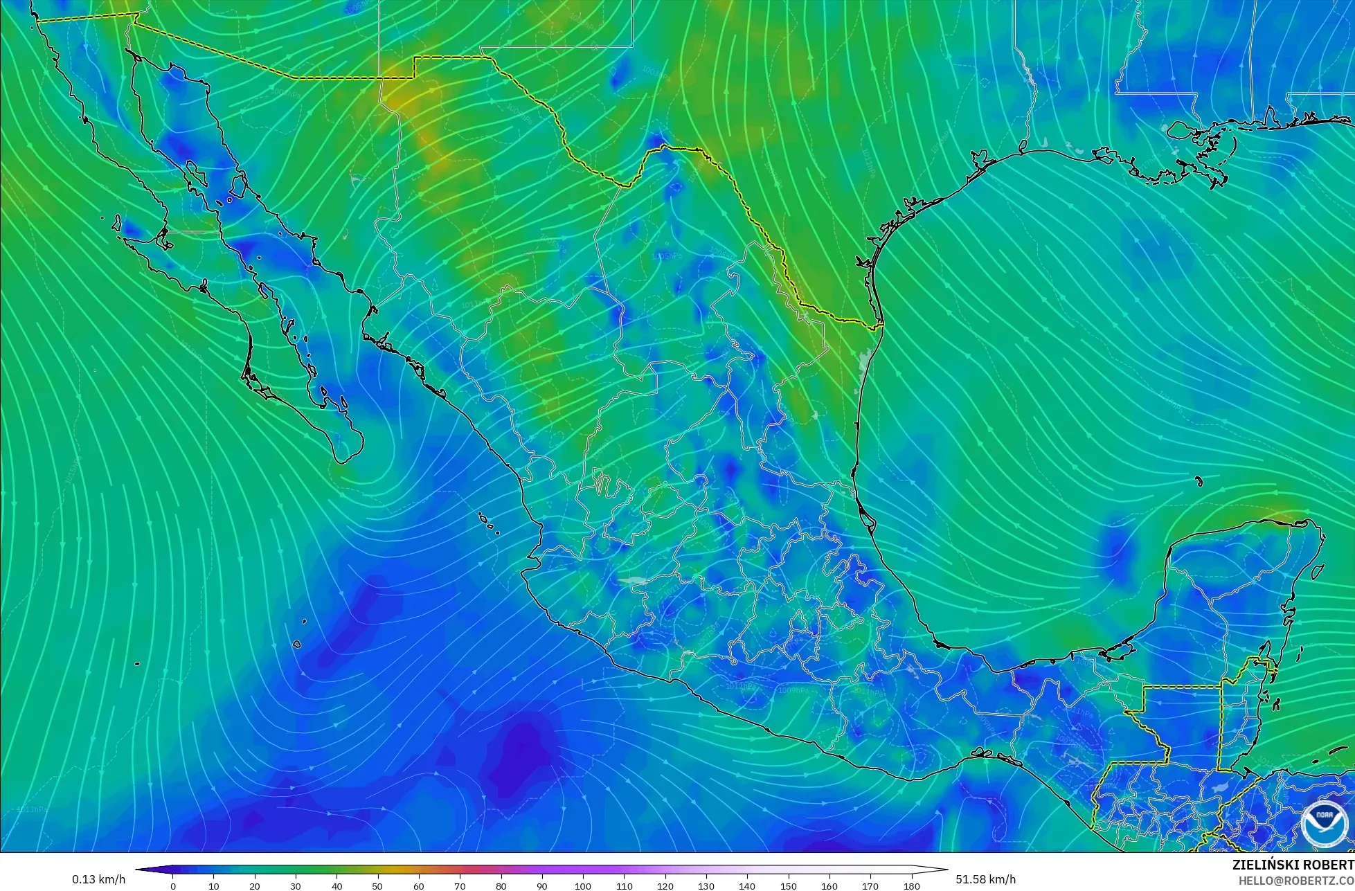 GFS modelo - México, Viento a 10 m