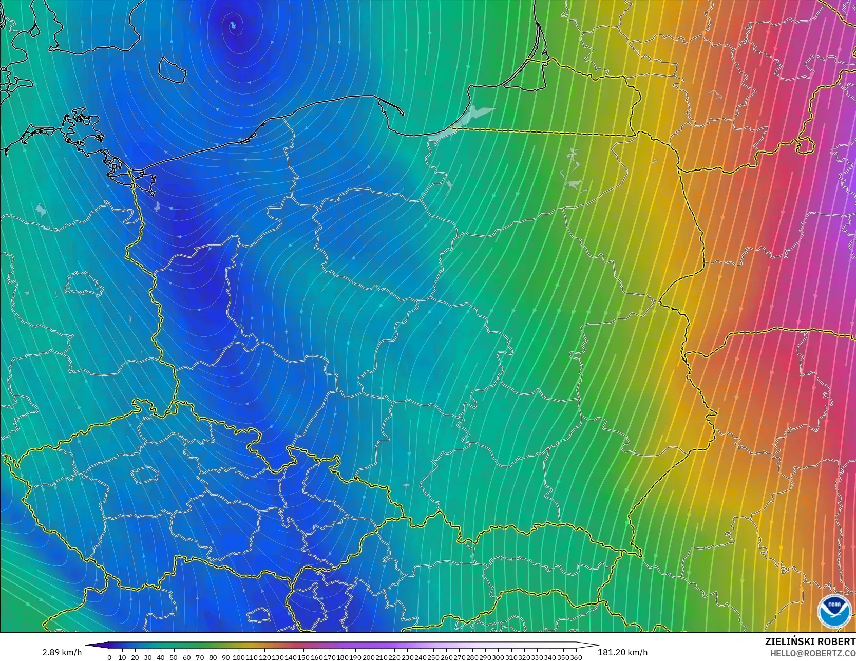 GFS modelo - Polonia, Viento a 300 hPa (corriente en chorro)