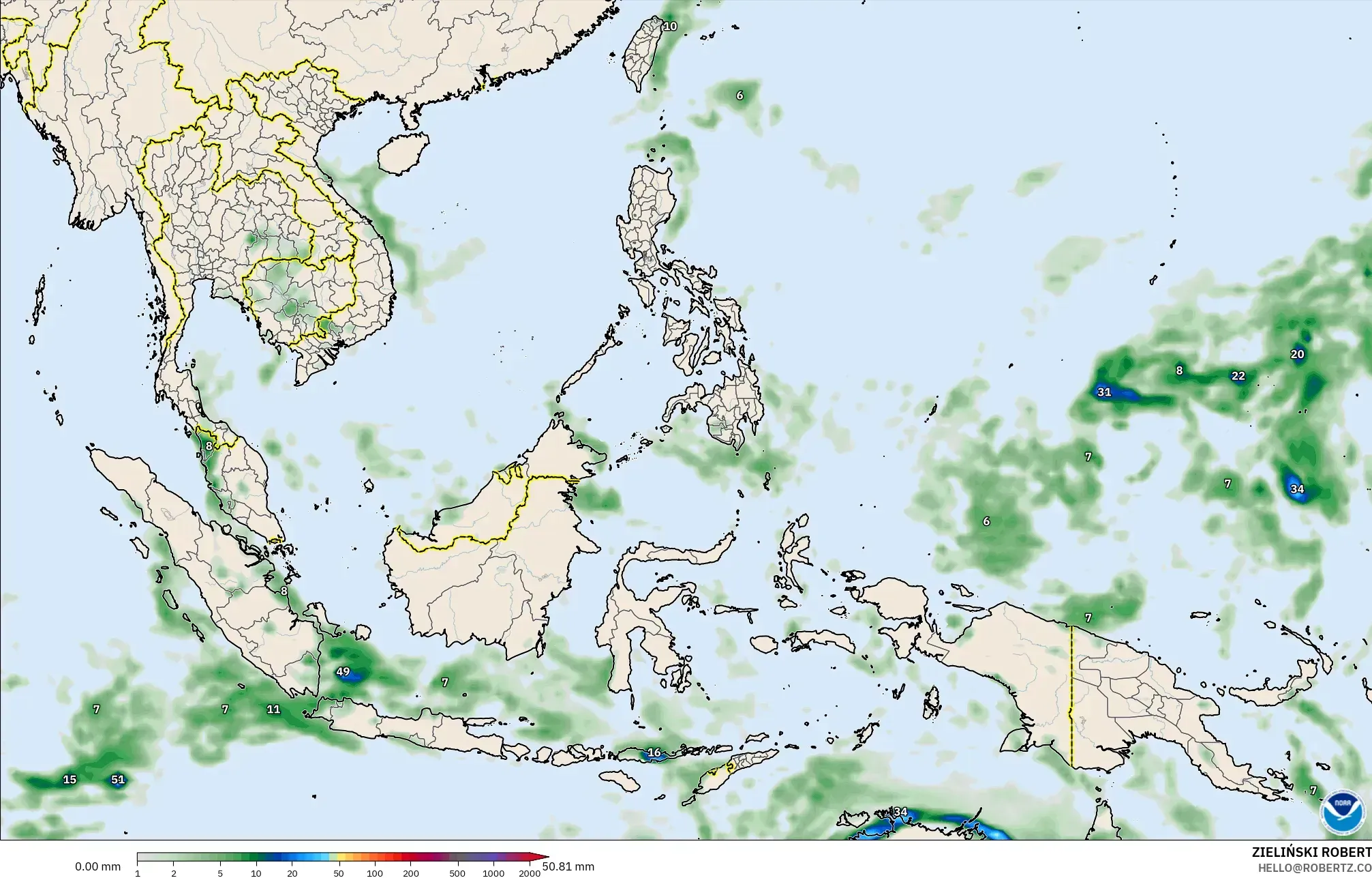 GFS modelo - Sudeste Asiático, Acumulación de precipitación