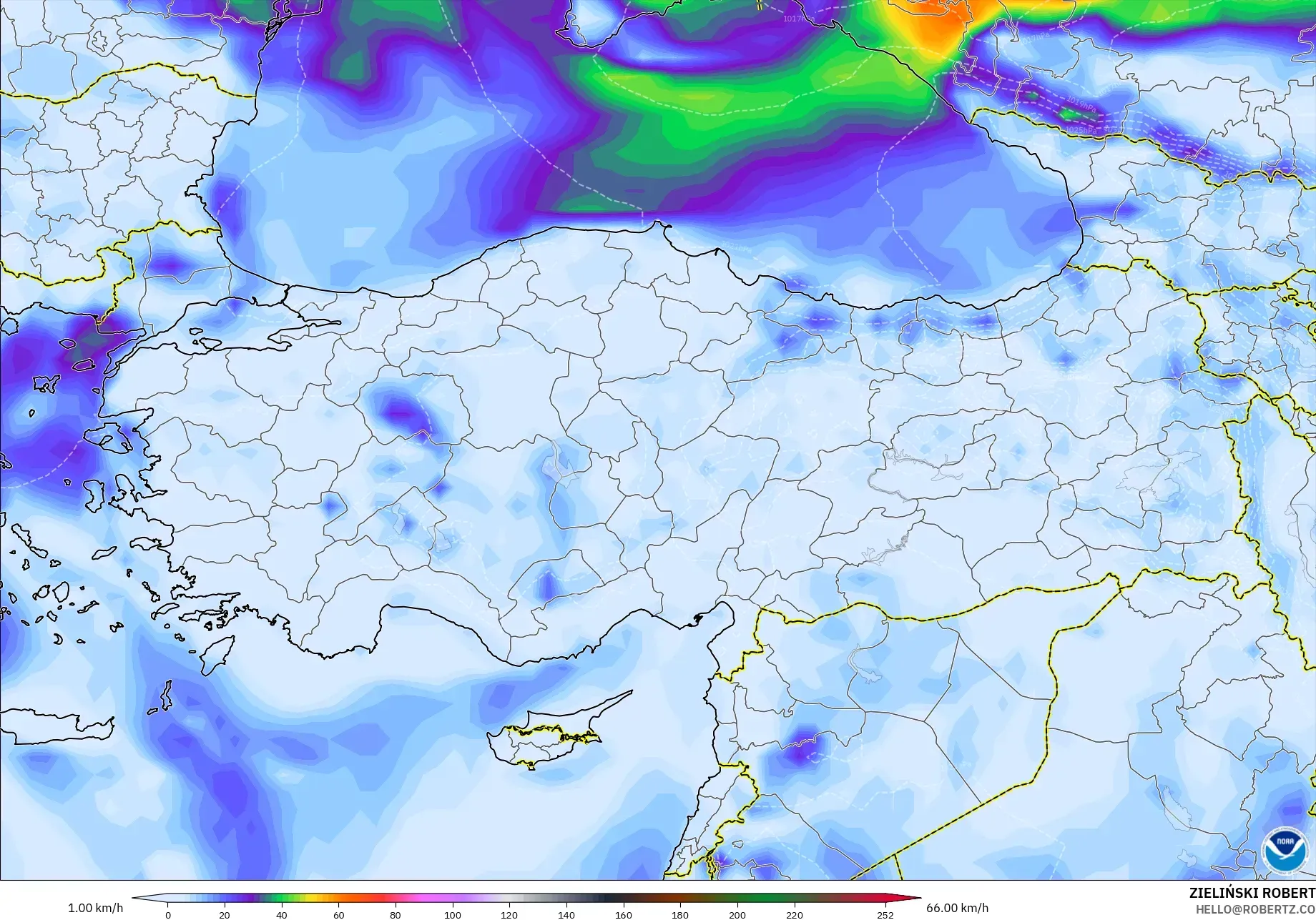GFS modelo - Turquía, Ráfagas de viento