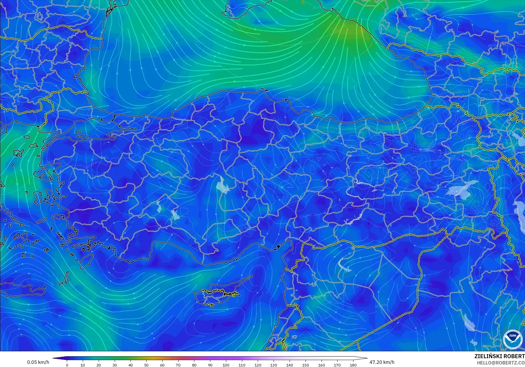 GFS modelo - Turquía, Viento a 10 m