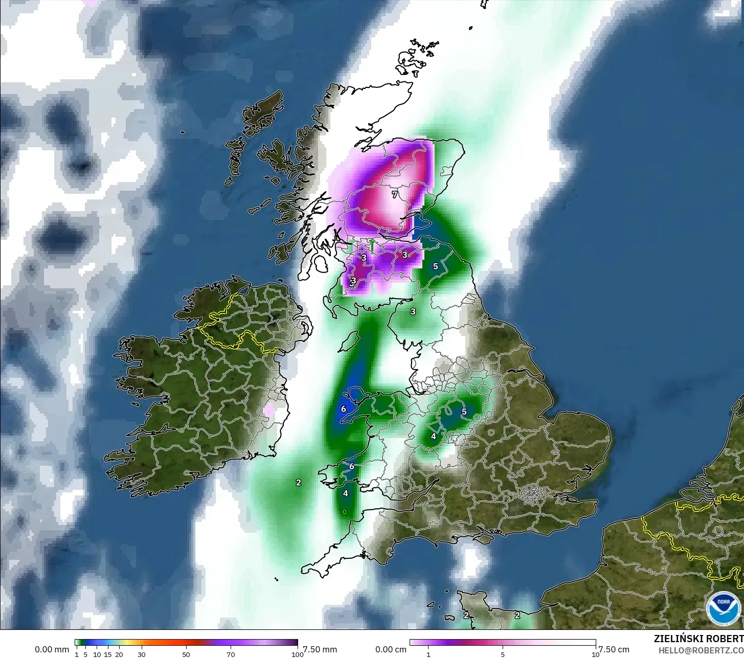 GFS modelo - Reino Unido, Precipitación, nubes y presión