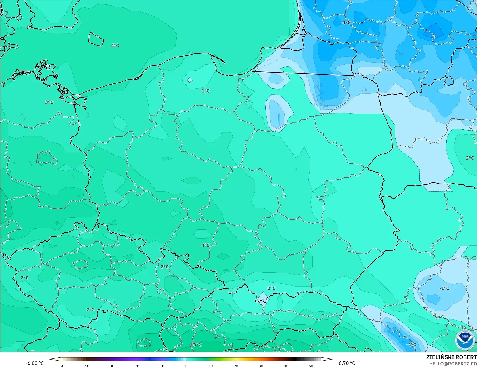 GFS modelo - Polonia, Temperatura a 2 m