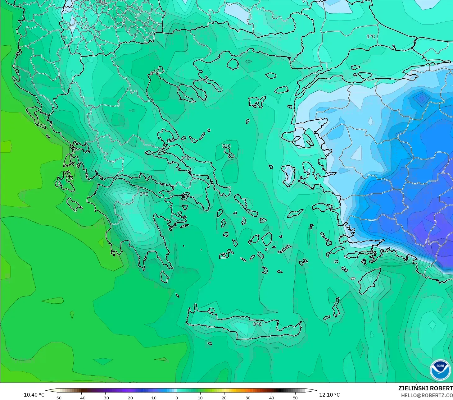 GFS modelo - Grecia, Punto de rocío a 2 m