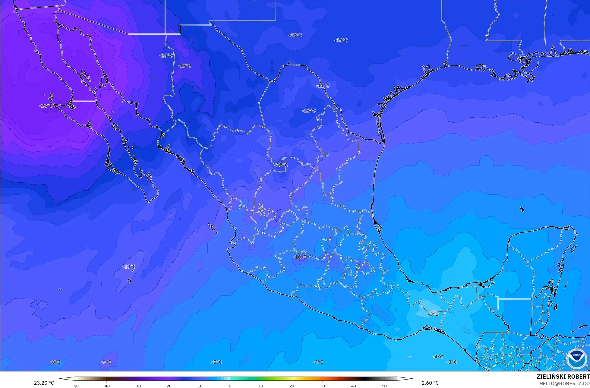 GFS modelo - México, Temperatura a 500 hPa