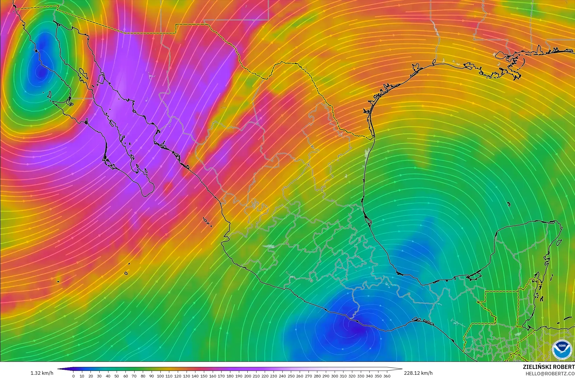GFS modelo - México, Viento a 300 hPa (corriente en chorro)