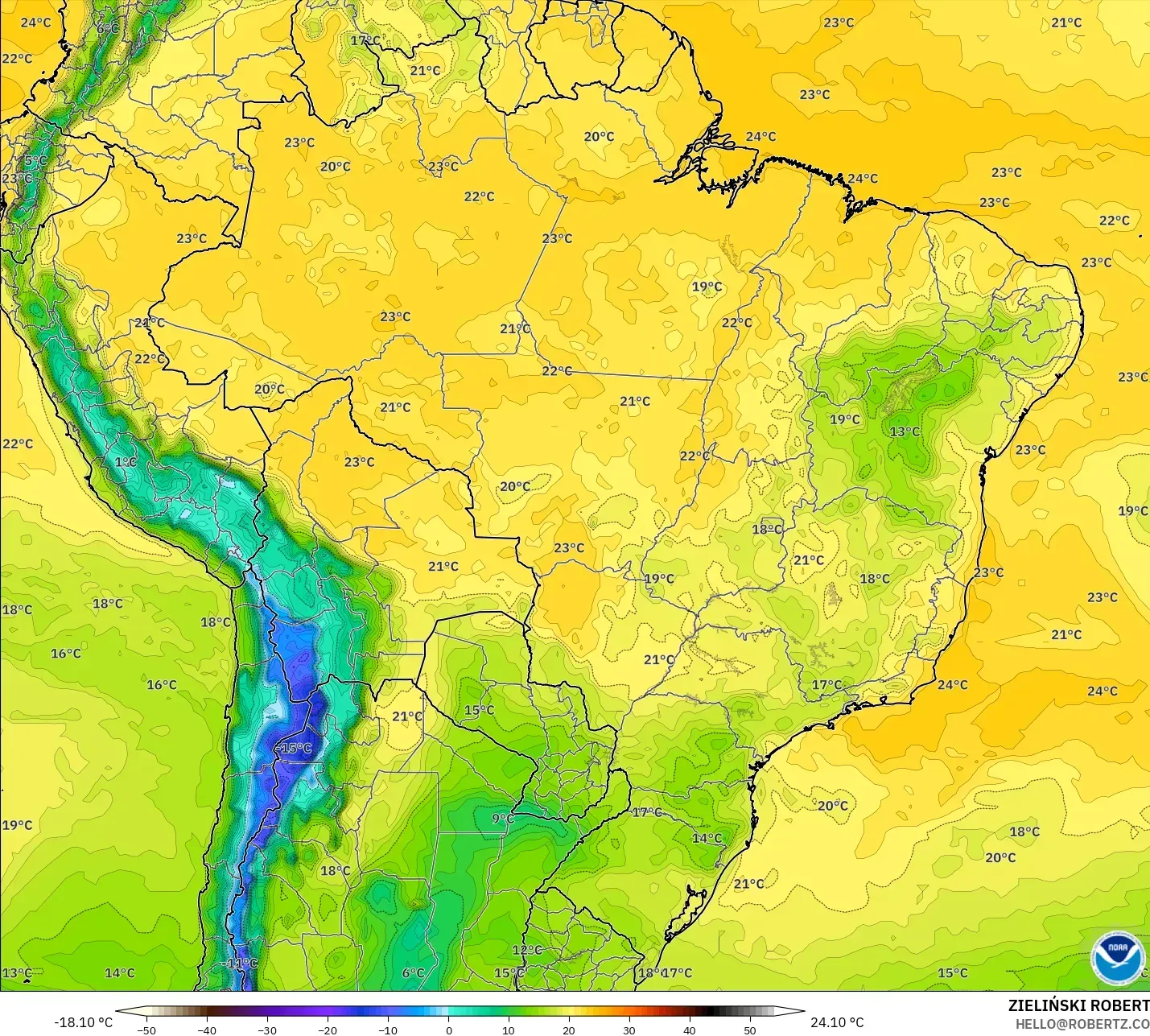 GFS modelo - Brasil, Punto de rocío a 2 m