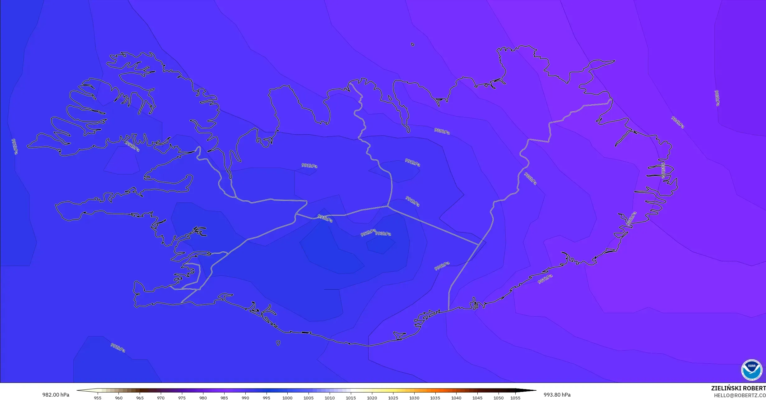 GFS modelo - Islandia, Presión