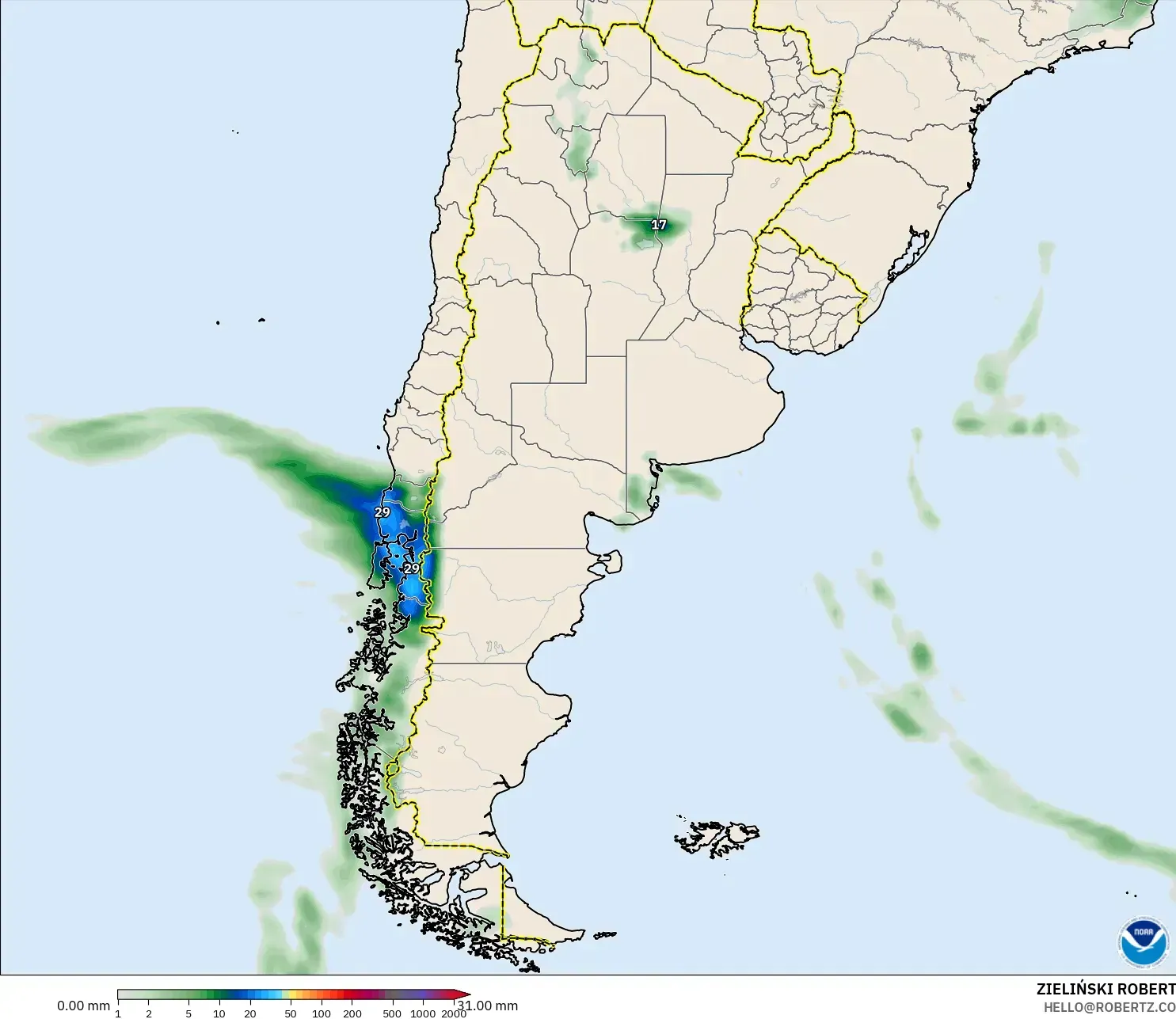 GFS modelo - Argentina, Acumulación de precipitación