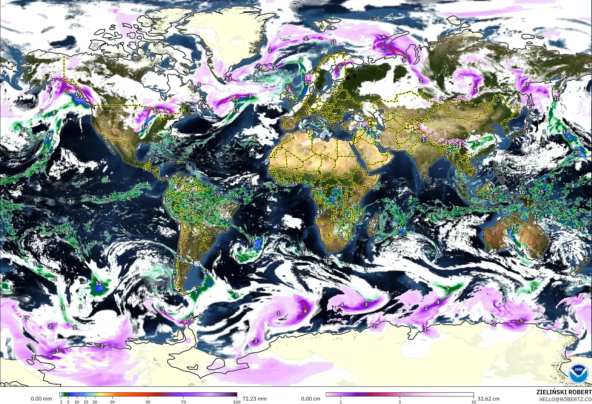 GFS modelo - Mundo, Precipitación, nubes y presión
