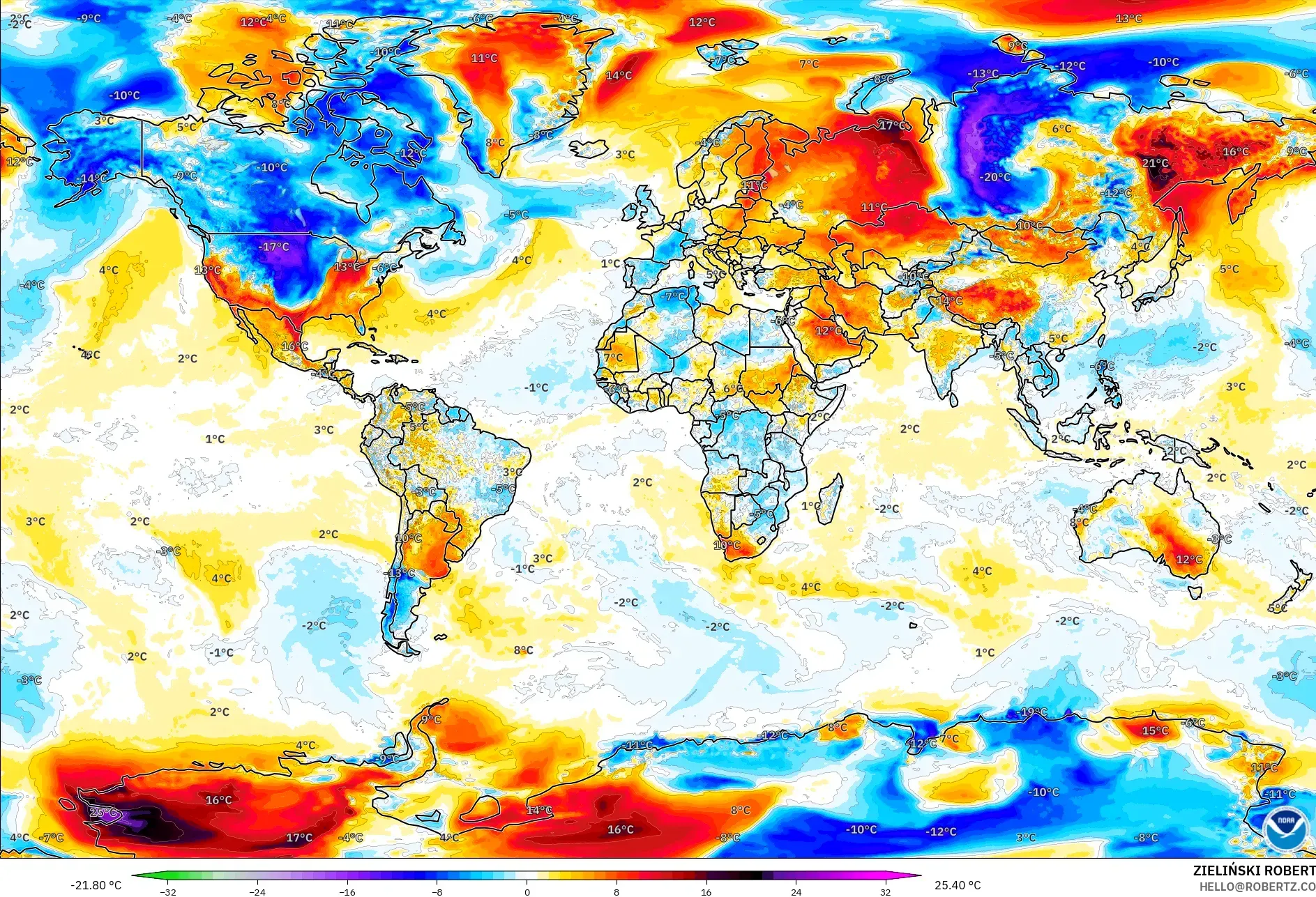 GFS modelo - Mundo, Anomalía de temperatura a 2 m