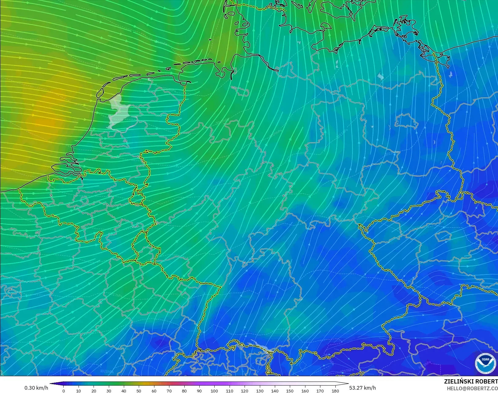 GFS modelo - Alemania, Viento a 10 m