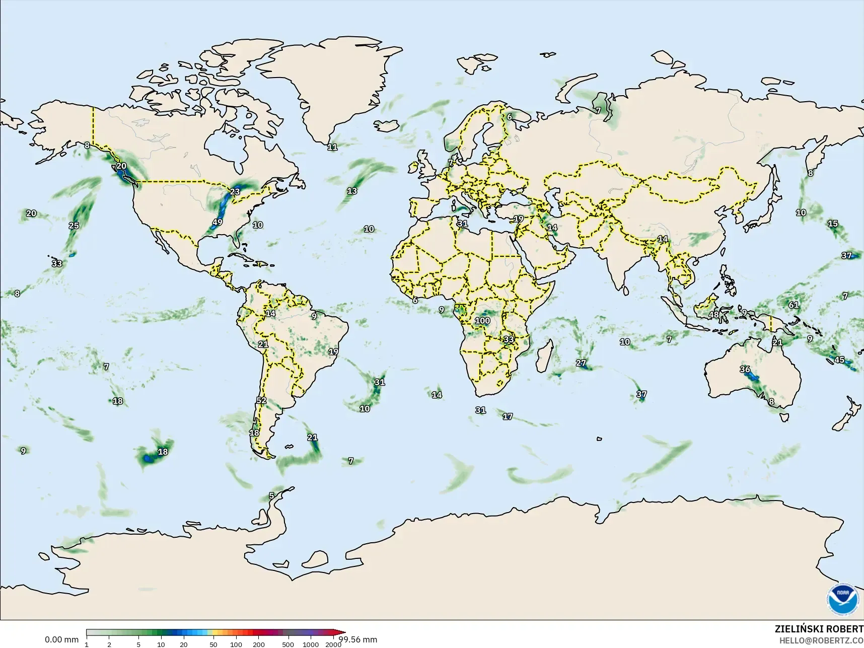 GFS modelo - Mundo, Acumulación de precipitación