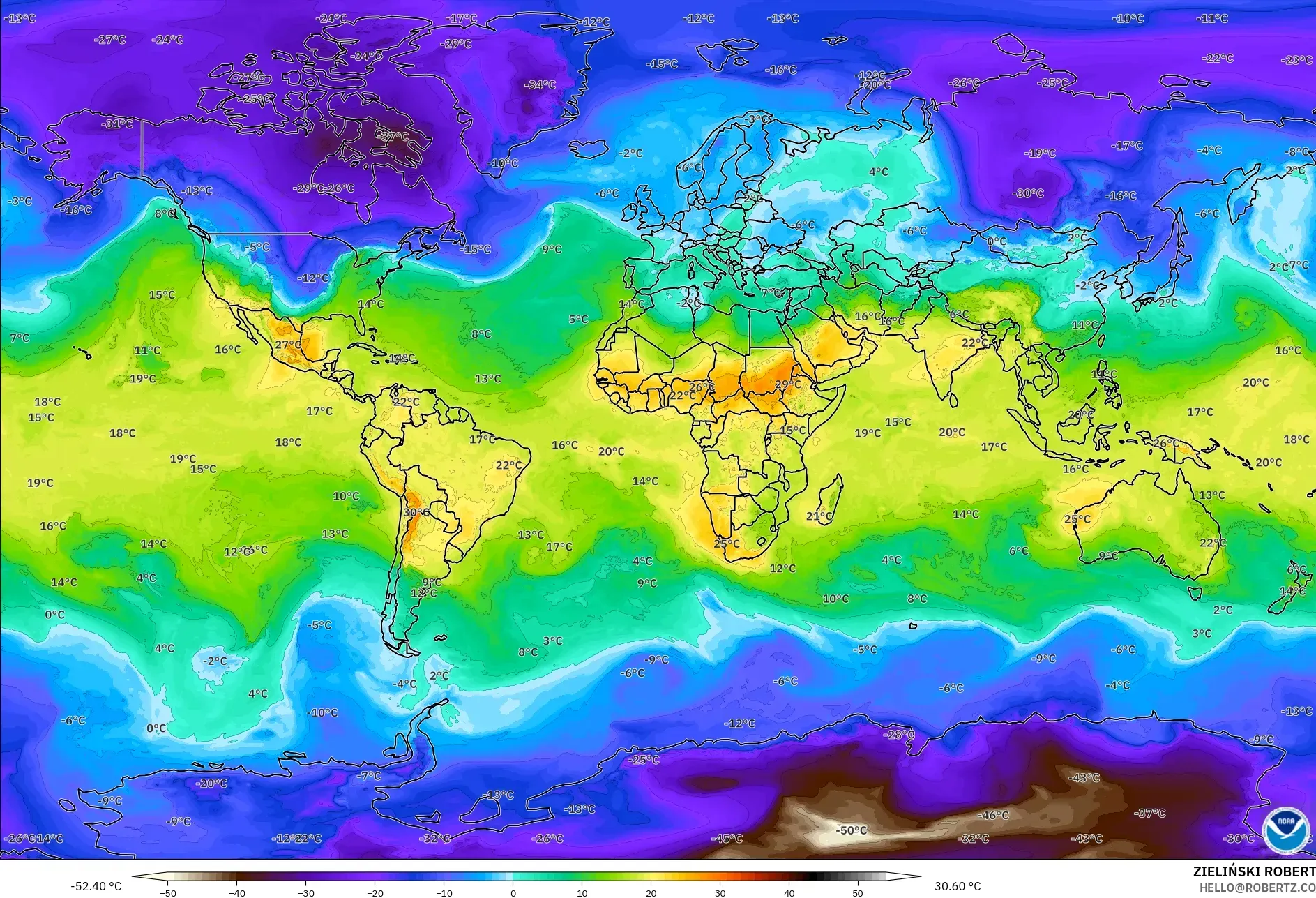 GFS modelo - Mundo, Temperatura a 850 hPa