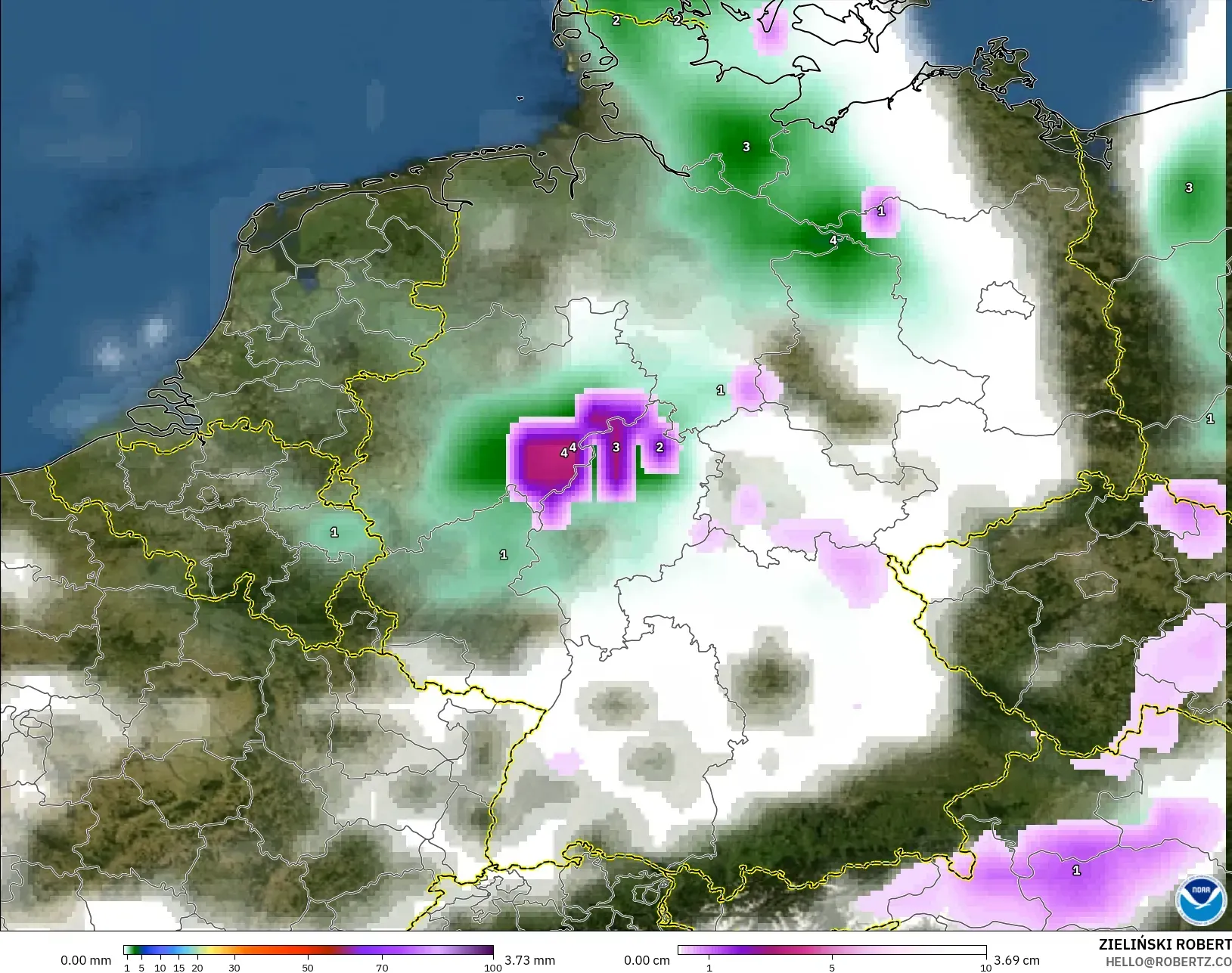 GFS modelo - Alemania, Precipitación, nubes y presión