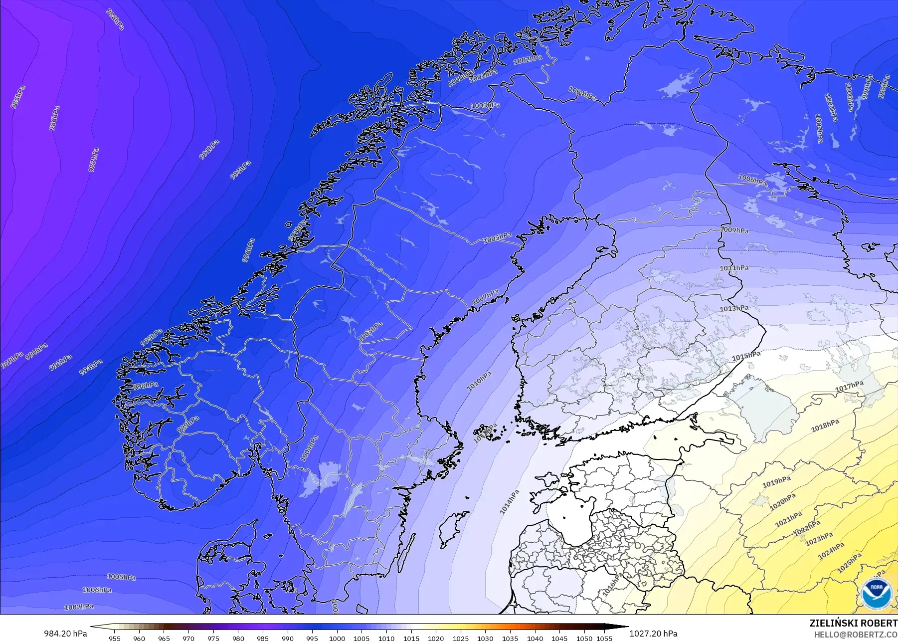 GFS modelo - Escandinavia, Presión