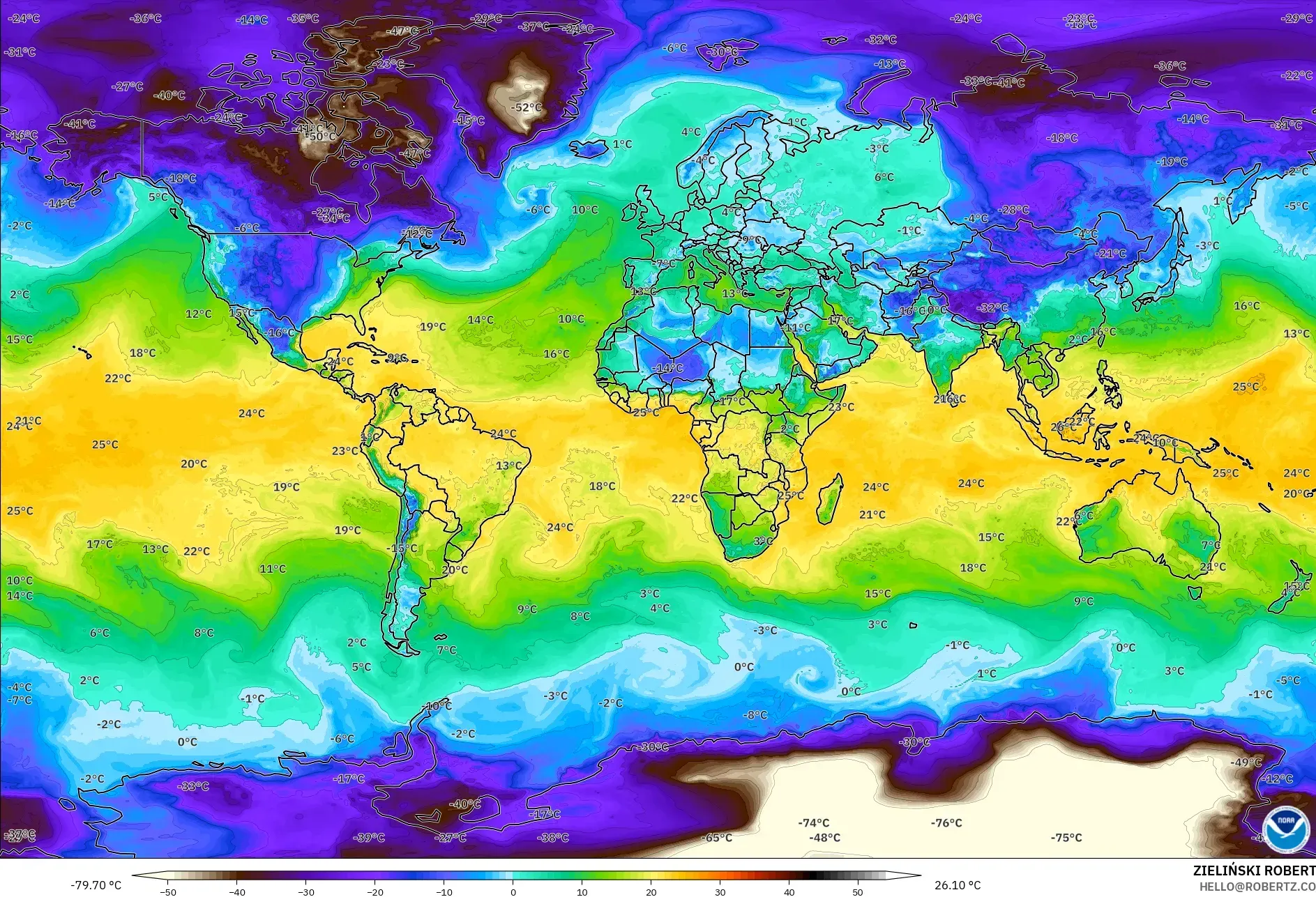 GFS modelo - Mundo, Punto de rocío a 2 m