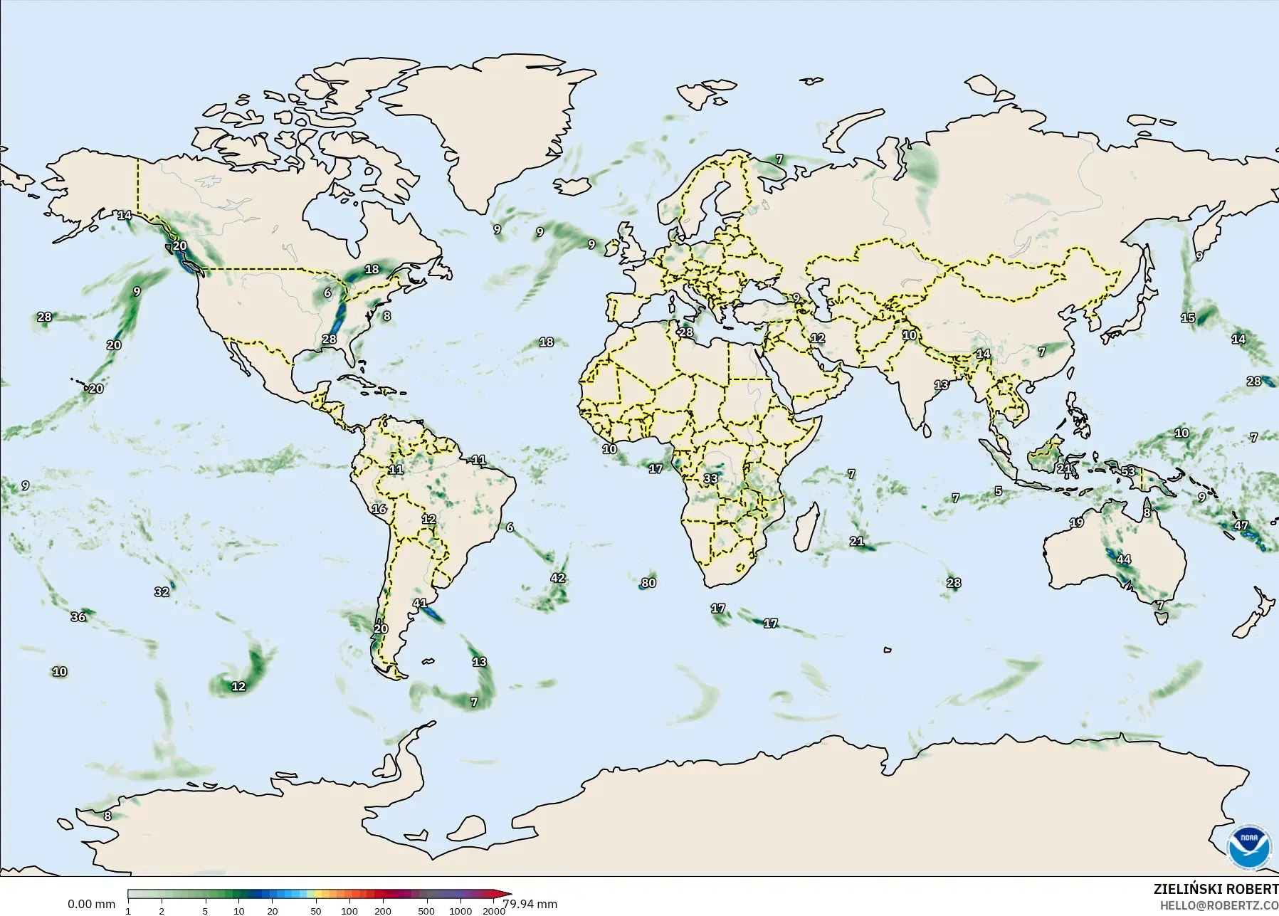 GFS modelo - Mundo, Acumulación de precipitación