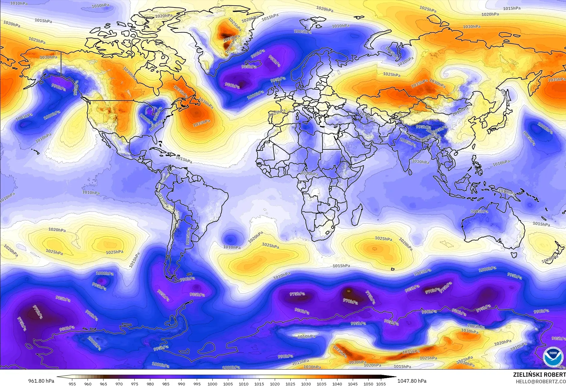 GFS modelo - Mundo, Presión