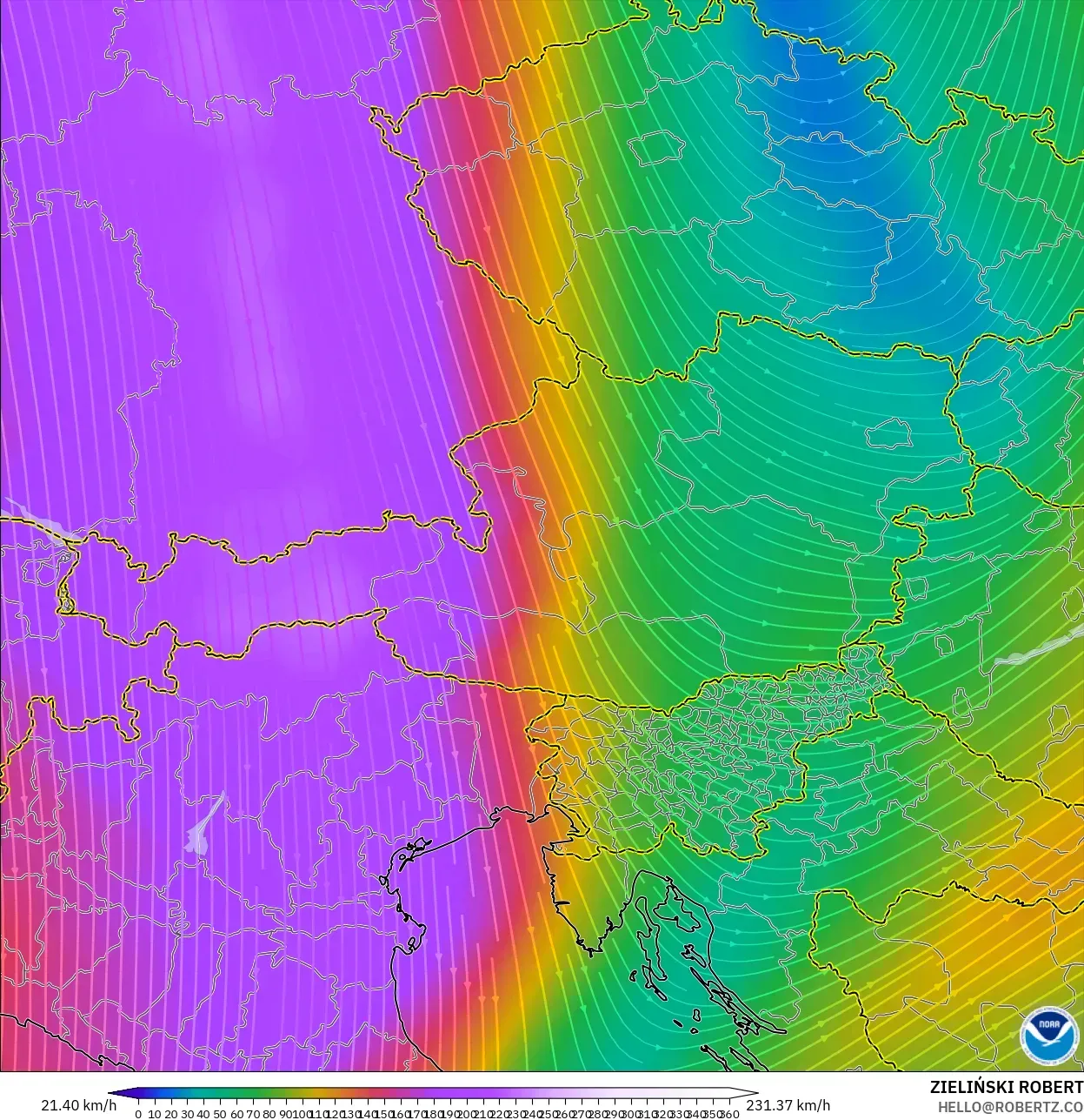 GFS modelo - Austria, Viento a 300 hPa (corriente en chorro)